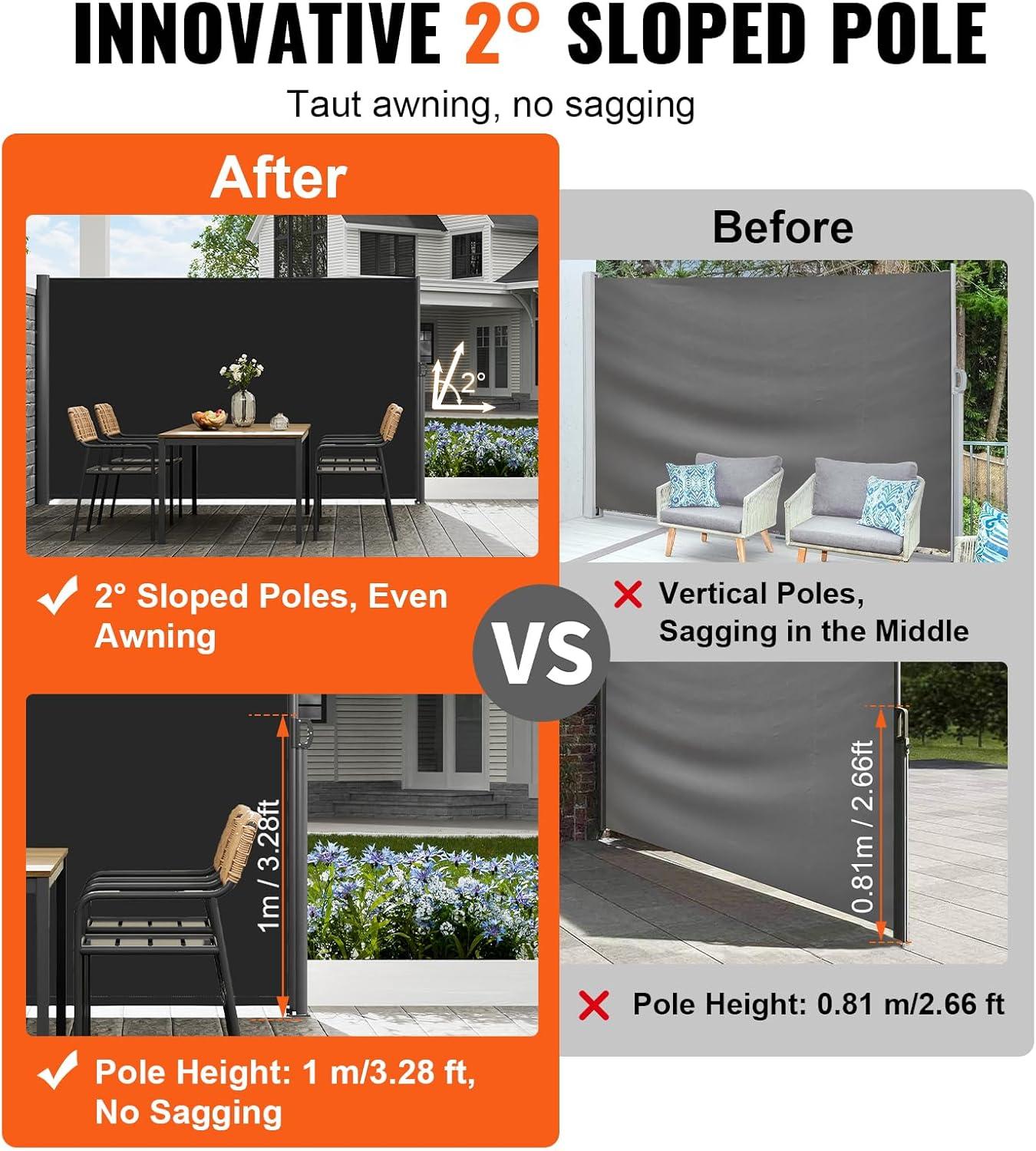 image:imageVEVOR Retractable Side Awning UV 50 71x236 Rugged Full Aluminum RustProof Side Awning Patio Sunshine Privacy Divider 280 g Thicken Wind Screen for Courtyard Roof Terraces Pools BeigeBlack