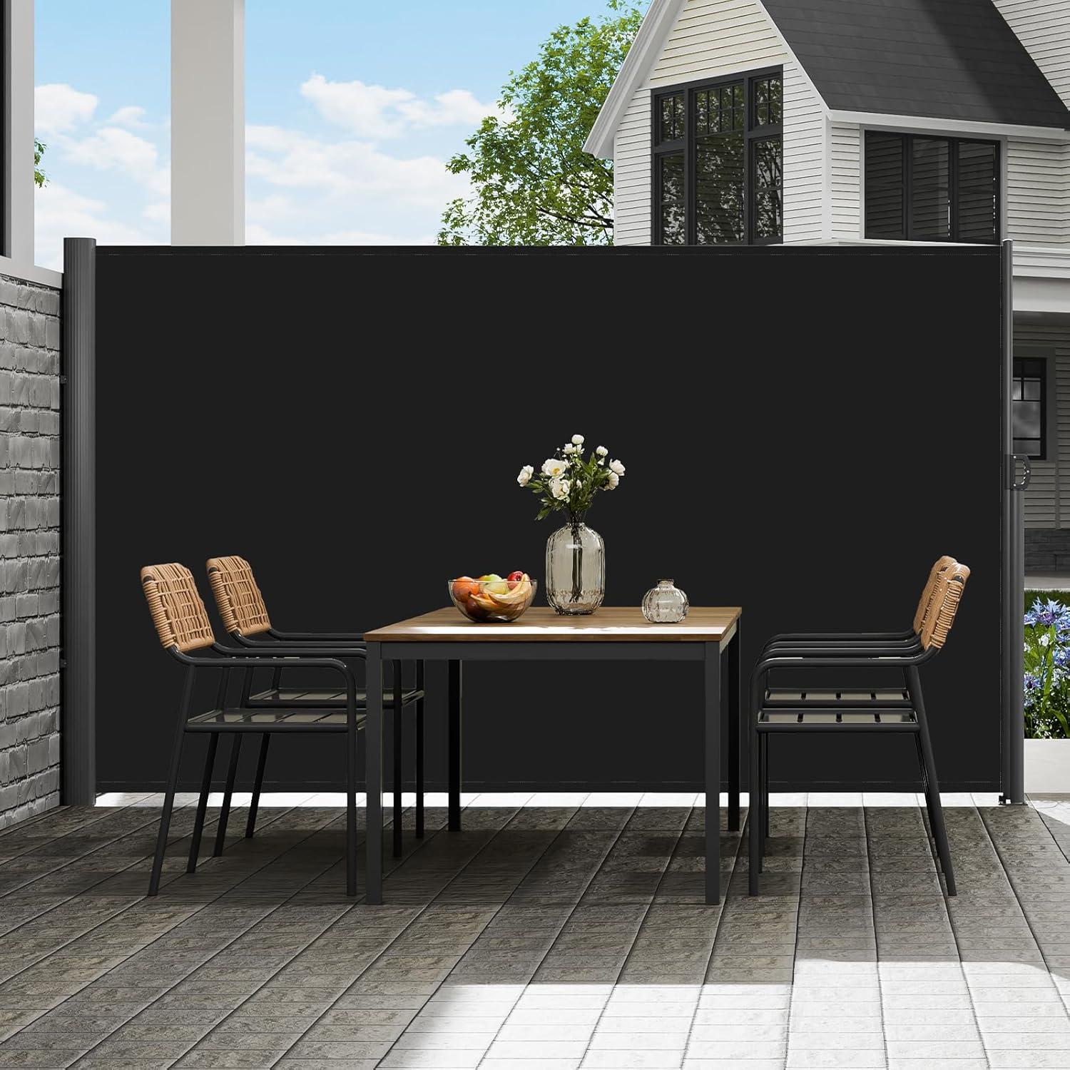 image:imageVEVOR Retractable Side Awning UV 50 71x236 Rugged Full Aluminum RustProof Side Awning Patio Sunshine Privacy Divider 280 g Thicken Wind Screen for Courtyard Roof Terraces Pools BeigeBlack