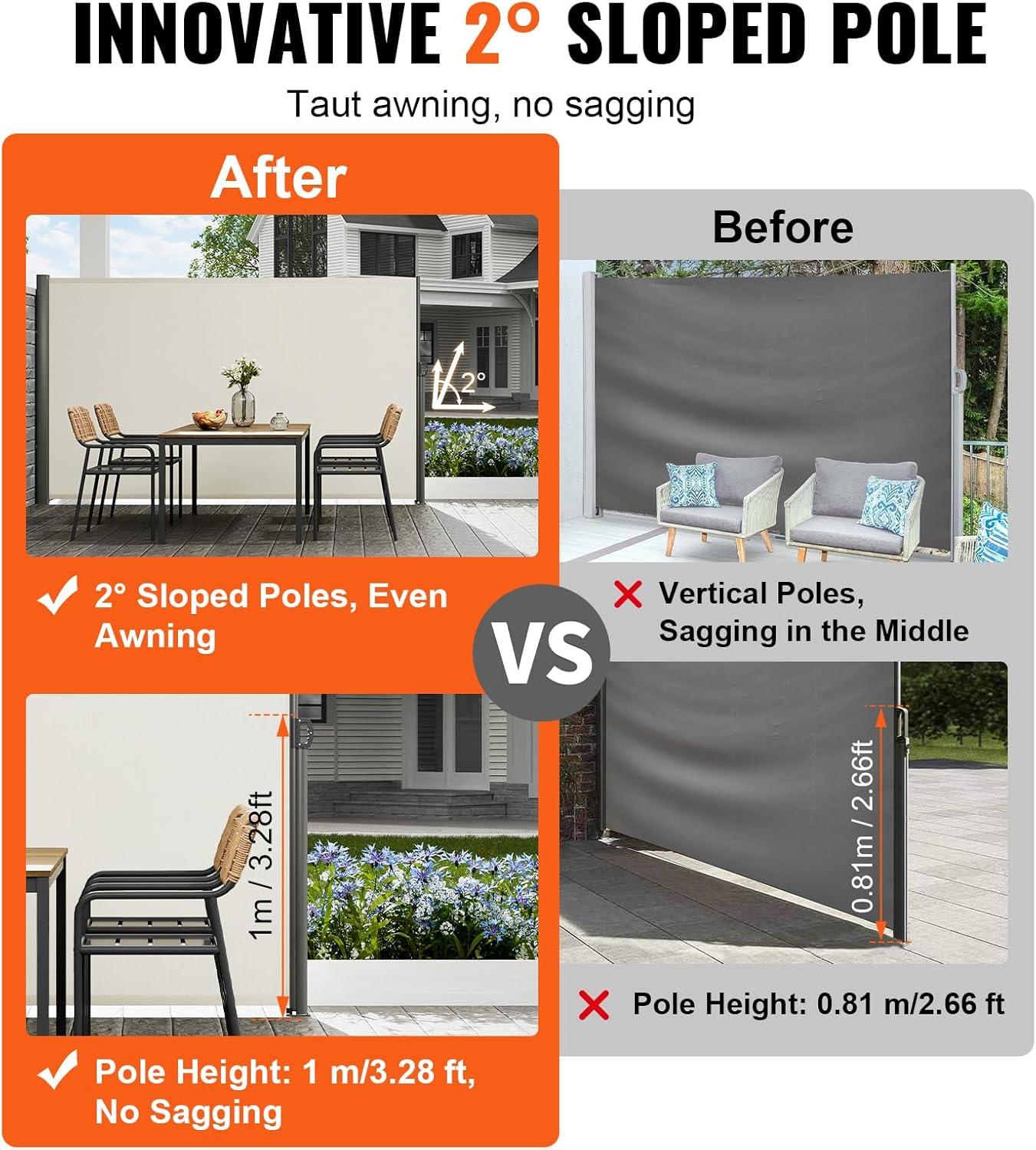 image:imageVEVOR Retractable Side Awning UV 50 71x236 Rugged Full Aluminum RustProof Side Awning Patio Sunshine Privacy Divider 280 g Thicken Wind Screen for Courtyard Roof Terraces Pools BeigeBeige