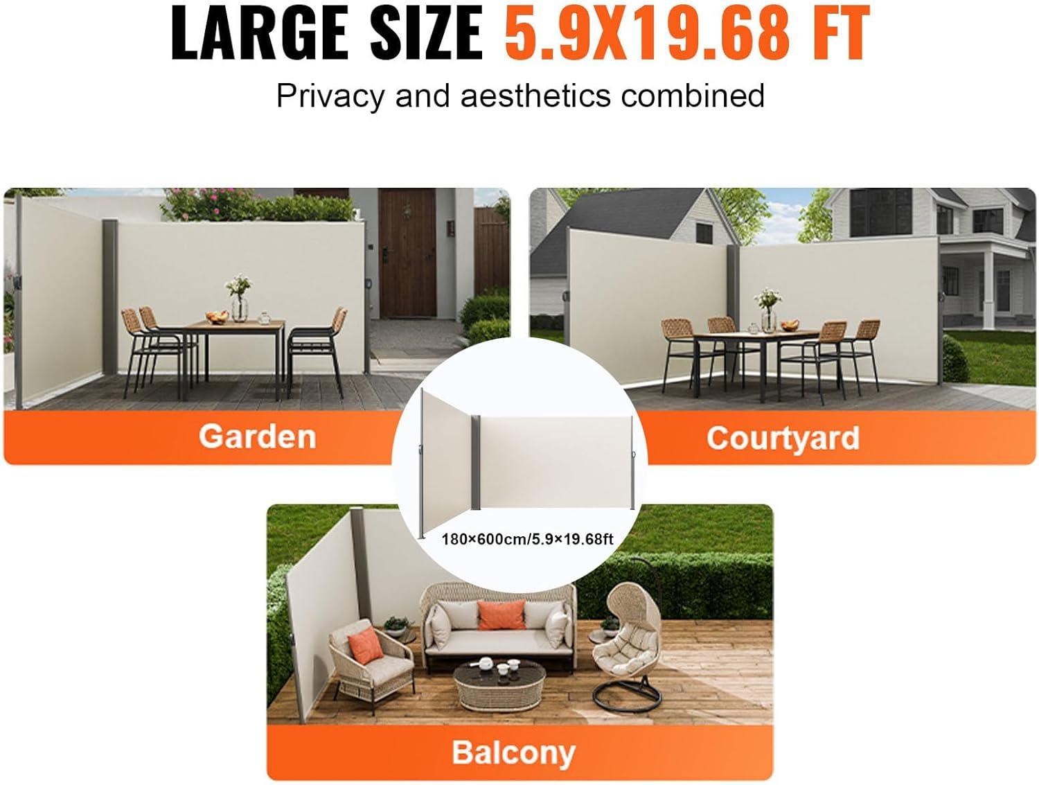 image:imageVEVOR Retractable Side Awning UV 50 71x236 Rugged Full Aluminum RustProof Side Awning Patio Sunshine Privacy Divider 280 g Thicken Wind Screen for Courtyard Roof Terraces Pools BeigeBeige