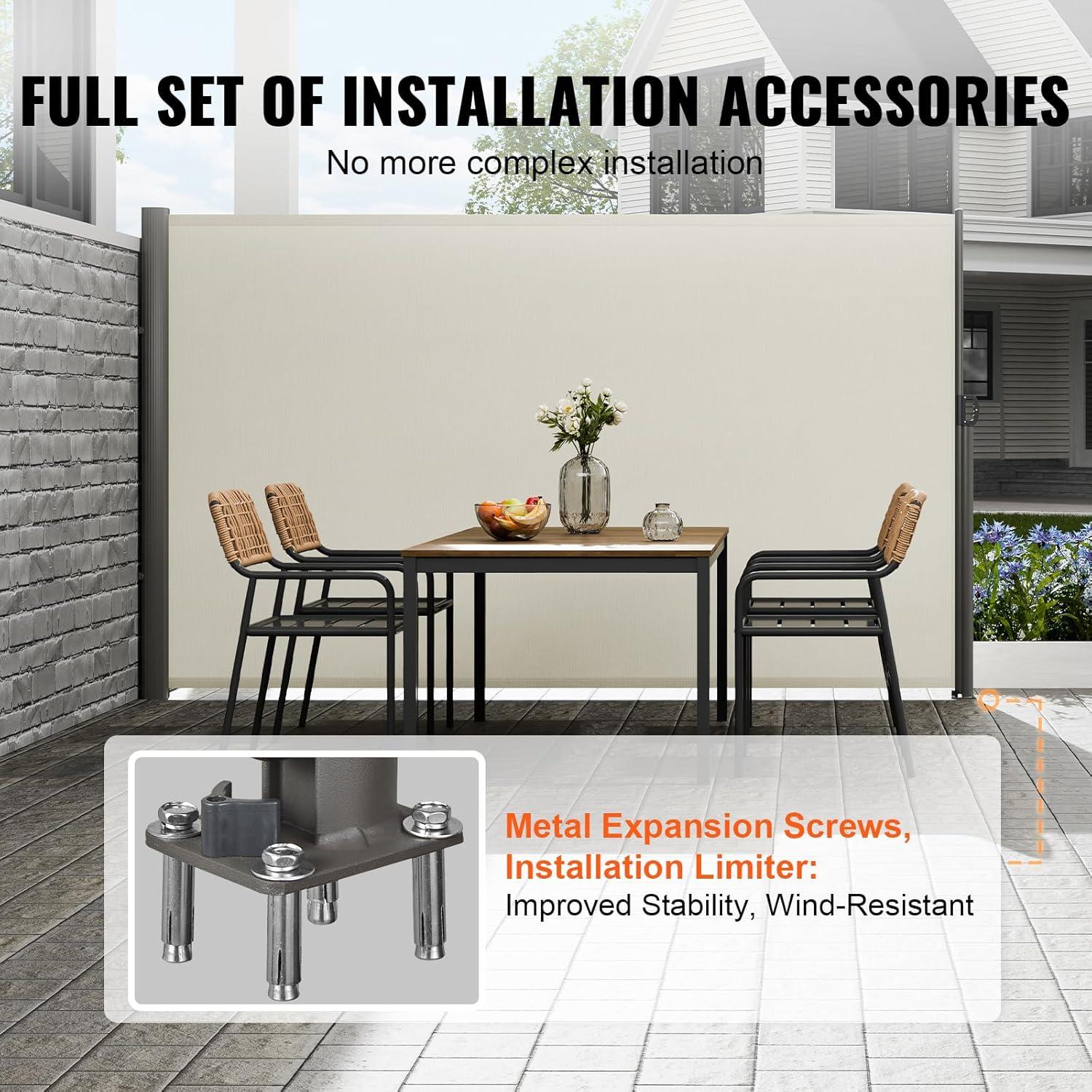 image:imageVEVOR Retractable Side Awning UV 50 71x236 Rugged Full Aluminum RustProof Side Awning Patio Sunshine Privacy Divider 280 g Thicken Wind Screen for Courtyard Roof Terraces Pools BeigeBeige