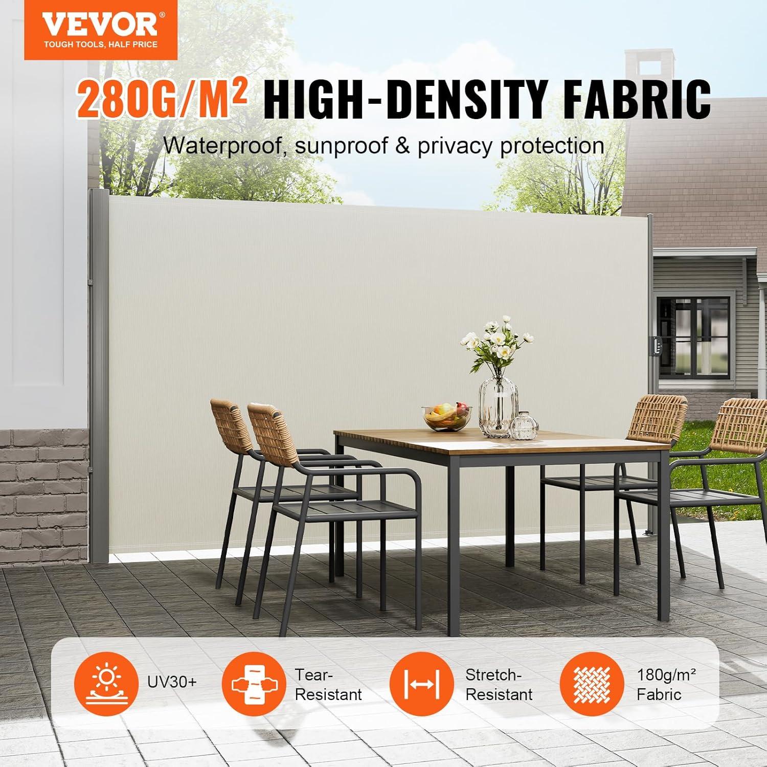 image:imageVEVOR Retractable Side Awning UV 50 71x236 Rugged Full Aluminum RustProof Side Awning Patio Sunshine Privacy Divider 280 g Thicken Wind Screen for Courtyard Roof Terraces Pools BeigeBeige