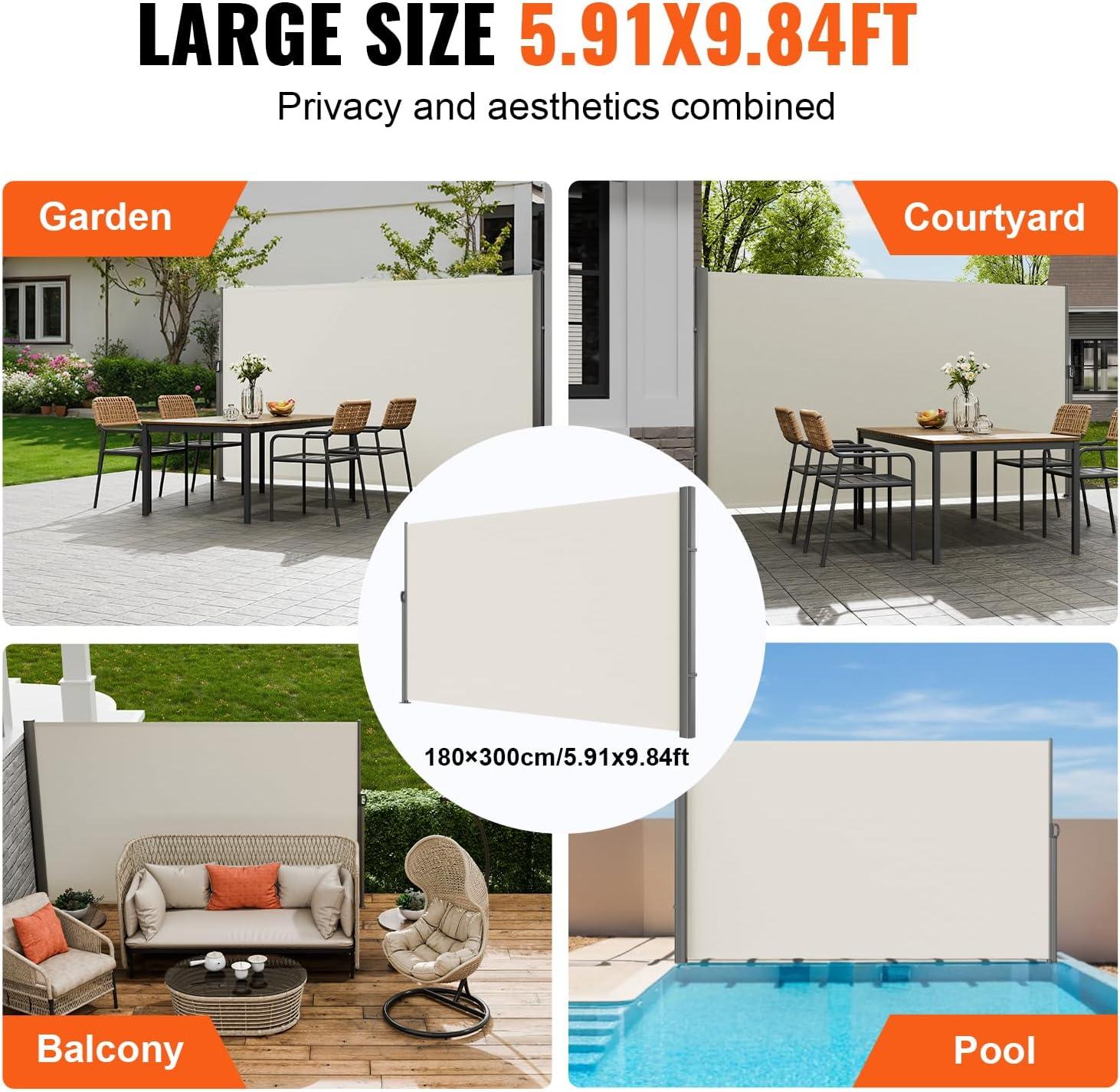 image:imageVEVOR Retractable Side Awning UV 50 71x236 Rugged Full Aluminum RustProof Side Awning Patio Sunshine Privacy Divider 280 g Thicken Wind Screen for Courtyard Roof Terraces Pools BeigeBeige