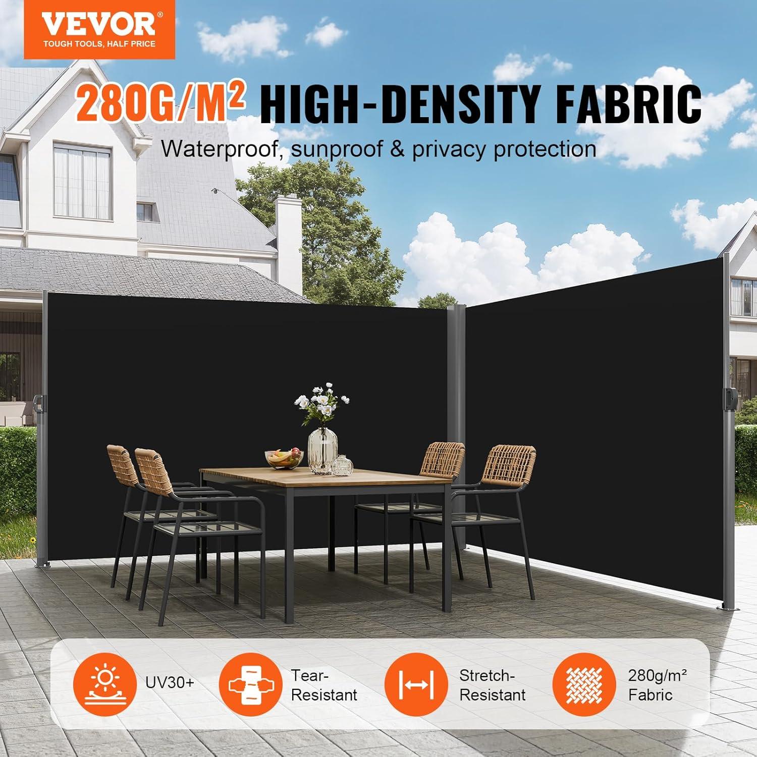image:imageVEVOR Retractable Side Awning UV 50 71x236 Rugged Full Aluminum RustProof Side Awning Patio Sunshine Privacy Divider 280 g Thicken Wind Screen for Courtyard Roof Terraces Pools BeigeBlack