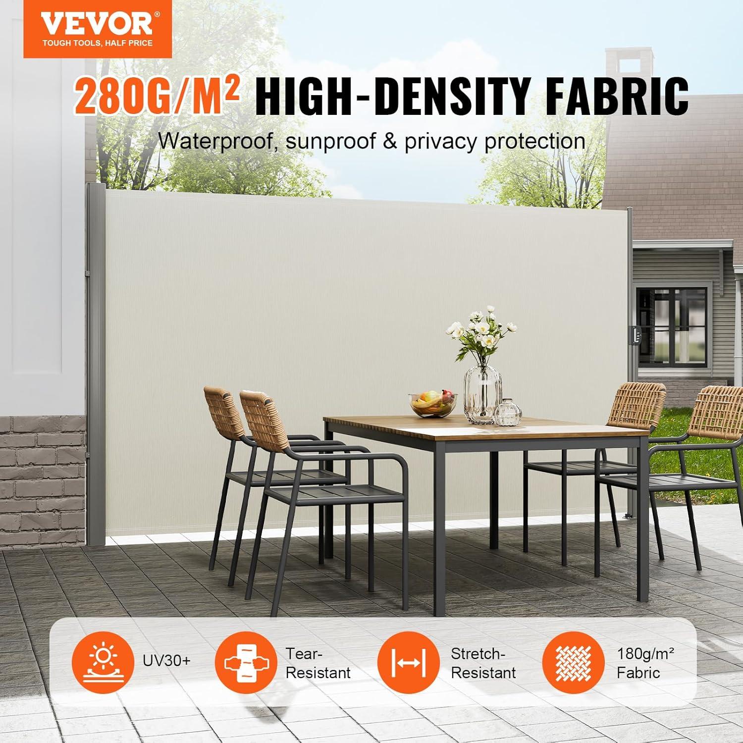 image:imageVEVOR Retractable Side Awning UV 50 71x236 Rugged Full Aluminum RustProof Side Awning Patio Sunshine Privacy Divider 280 g Thicken Wind Screen for Courtyard Roof Terraces Pools BeigeBeige