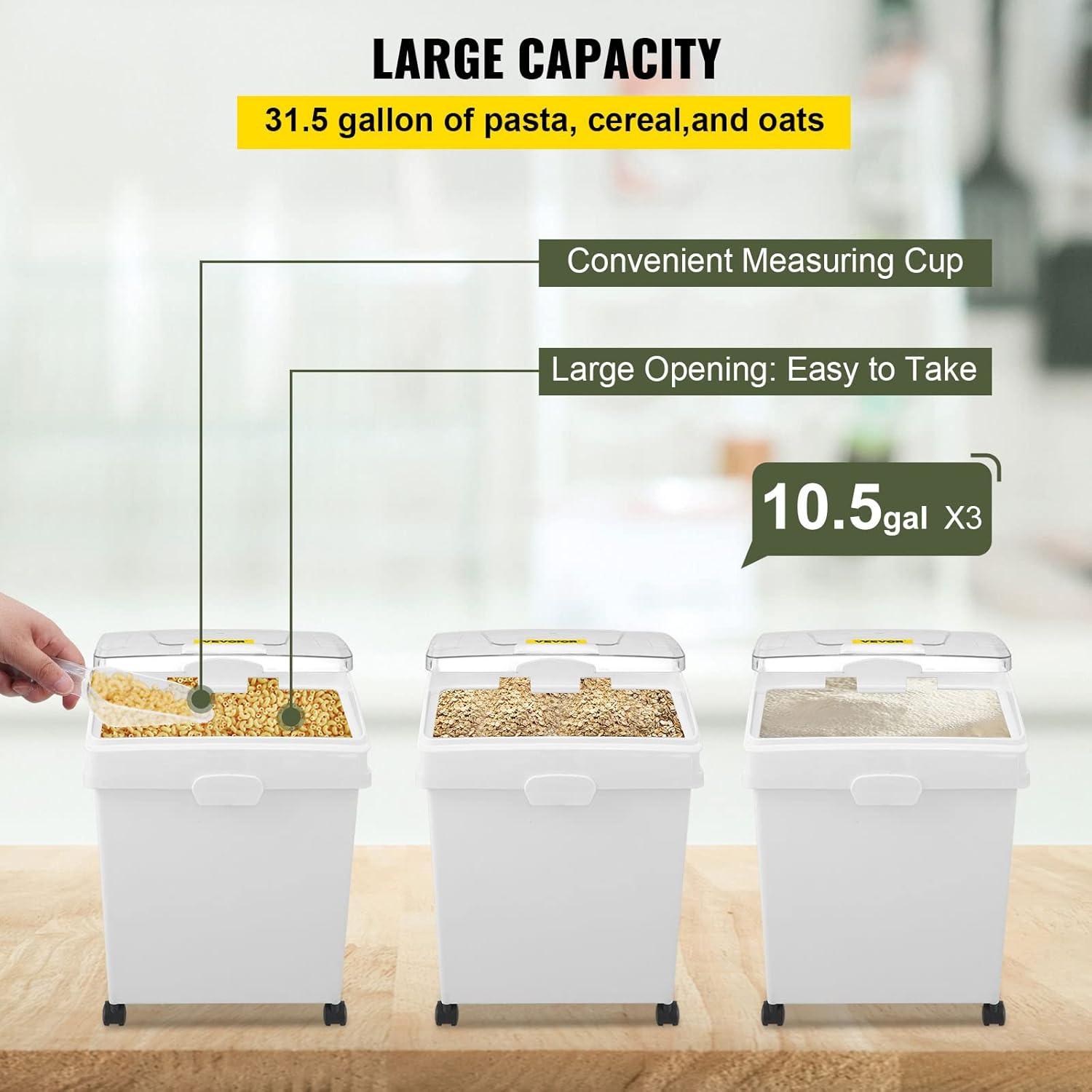 image:imageVEVOR Rice Storage Container 45Gallon20L x2 Capacity Large Dog Food Dispenser Bin Kitchen Ingredient Grain Cereal Flour Bin Pet food Containers with Wheels 2 Measuring Cups Airtight Lid 2 Pack105 Gallon 3 Set