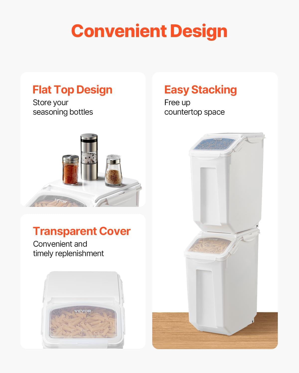 image:imageVEVOR Rice Storage Container 45Gallon20L x2 Capacity Large Dog Food Dispenser Bin Kitchen Ingredient Grain Cereal Flour Bin Pet food Containers with Wheels 2 Measuring Cups Airtight Lid 2 Pack45 Gallon2