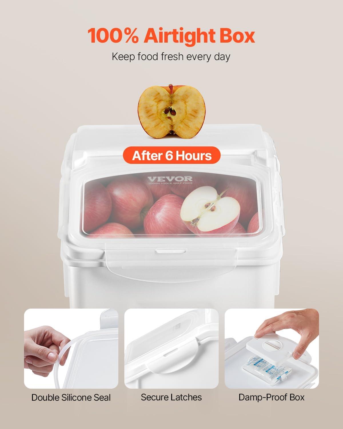 image:imageVEVOR Rice Storage Container 45Gallon20L x2 Capacity Large Dog Food Dispenser Bin Kitchen Ingredient Grain Cereal Flour Bin Pet food Containers with Wheels 2 Measuring Cups Airtight Lid 2 Pack45 Gallon235Gallon2