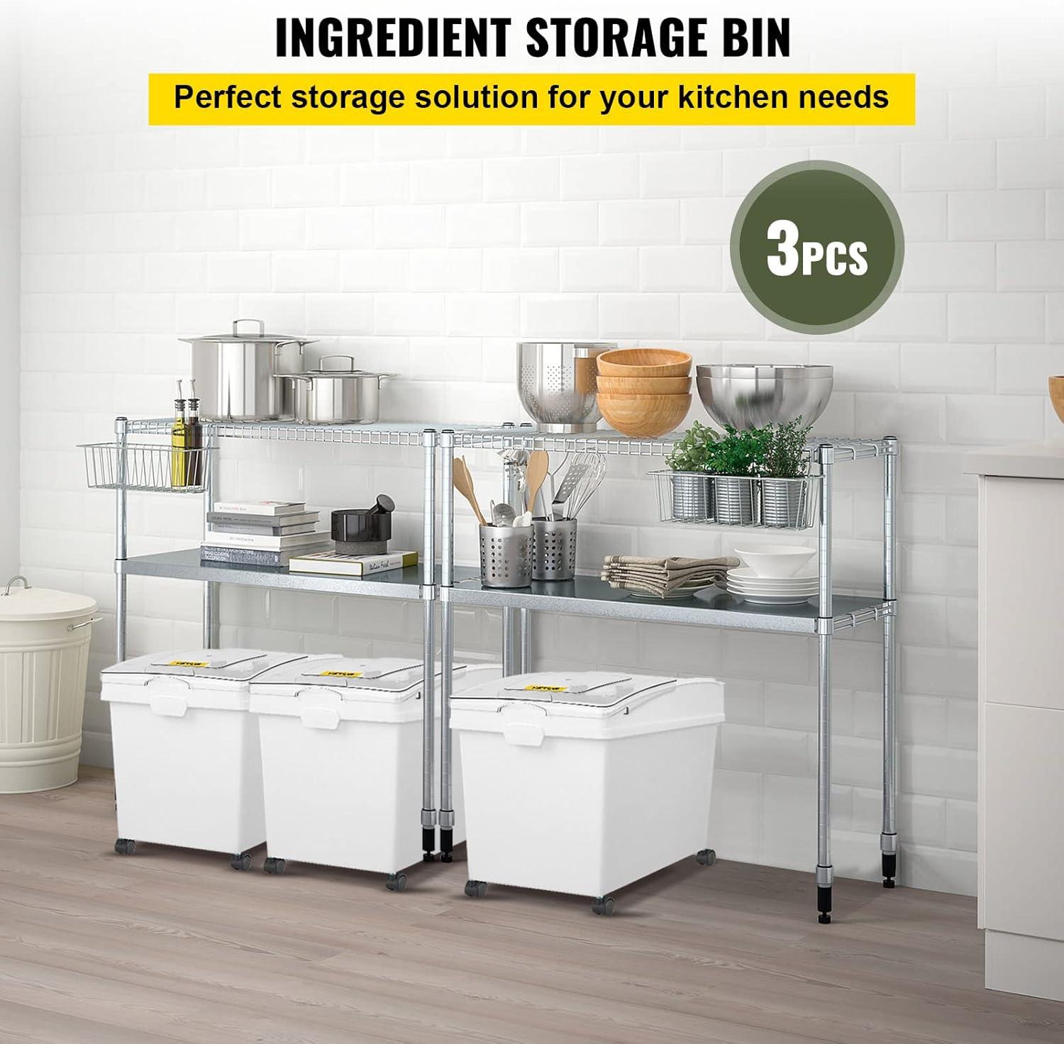 image:imageVEVOR Rice Storage Container 45Gallon20L x2 Capacity Large Dog Food Dispenser Bin Kitchen Ingredient Grain Cereal Flour Bin Pet food Containers with Wheels 2 Measuring Cups Airtight Lid 2 Pack105 Gallon 3 Set