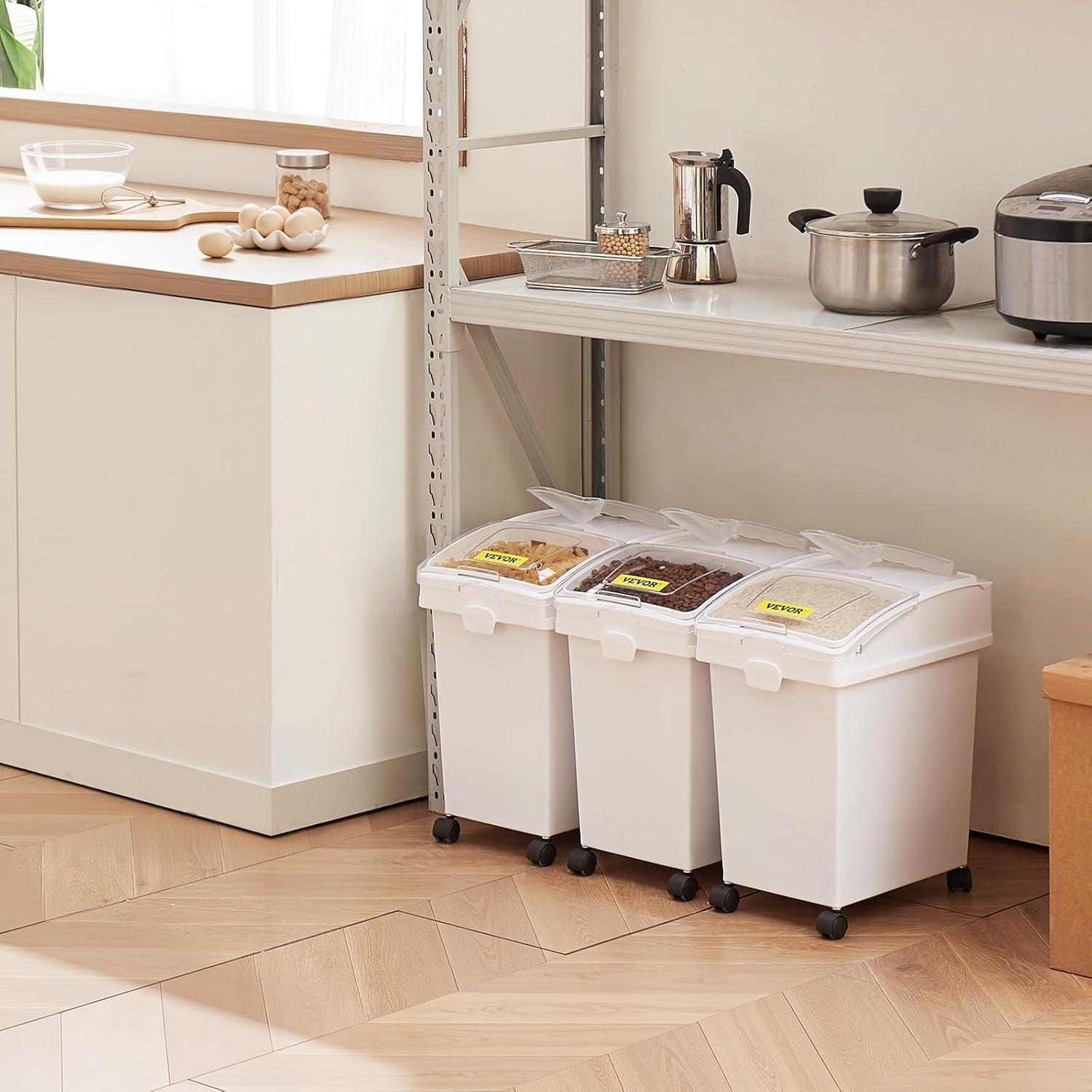 image:imageVEVOR Rice Storage Container 45Gallon20L x2 Capacity Large Dog Food Dispenser Bin Kitchen Ingredient Grain Cereal Flour Bin Pet food Containers with Wheels 2 Measuring Cups Airtight Lid 2 Pack52 Gallon3