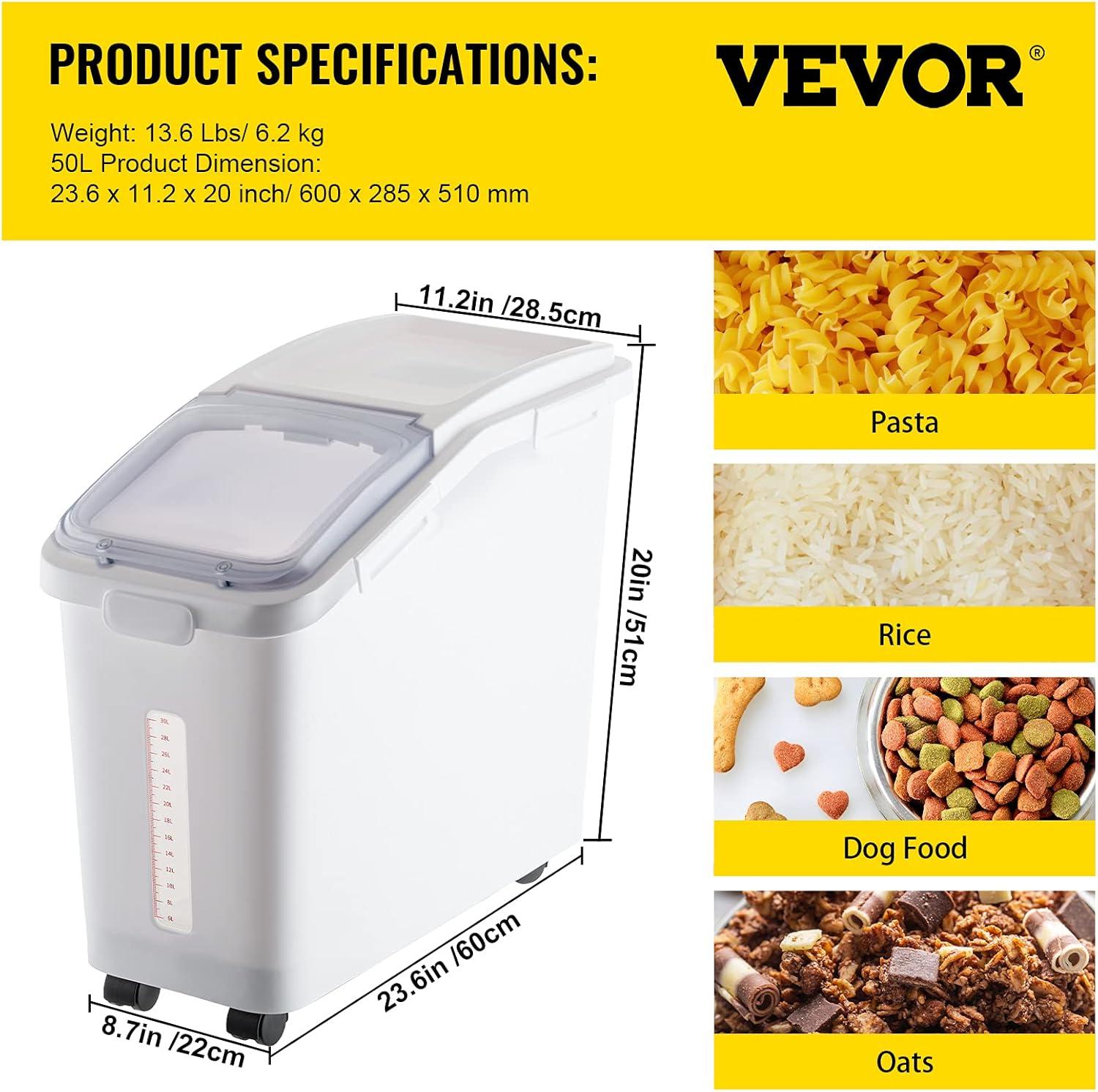 image:imageVEVOR Rice Storage Container 45Gallon20L x2 Capacity Large Dog Food Dispenser Bin Kitchen Ingredient Grain Cereal Flour Bin Pet food Containers with Wheels 2 Measuring Cups Airtight Lid 2 Pack114 Gallon