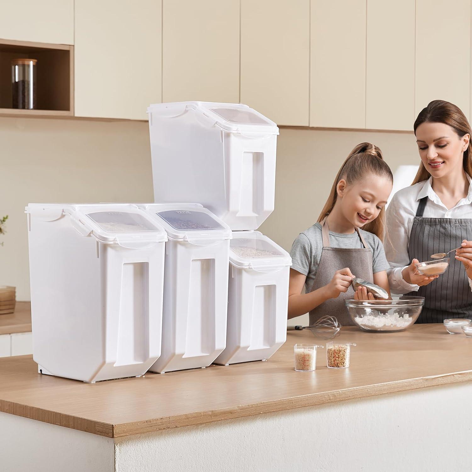 image:imageVEVOR Rice Storage Container 45Gallon20L x2 Capacity Large Dog Food Dispenser Bin Kitchen Ingredient Grain Cereal Flour Bin Pet food Containers with Wheels 2 Measuring Cups Airtight Lid 2 Pack45 Gallon235Gallon2