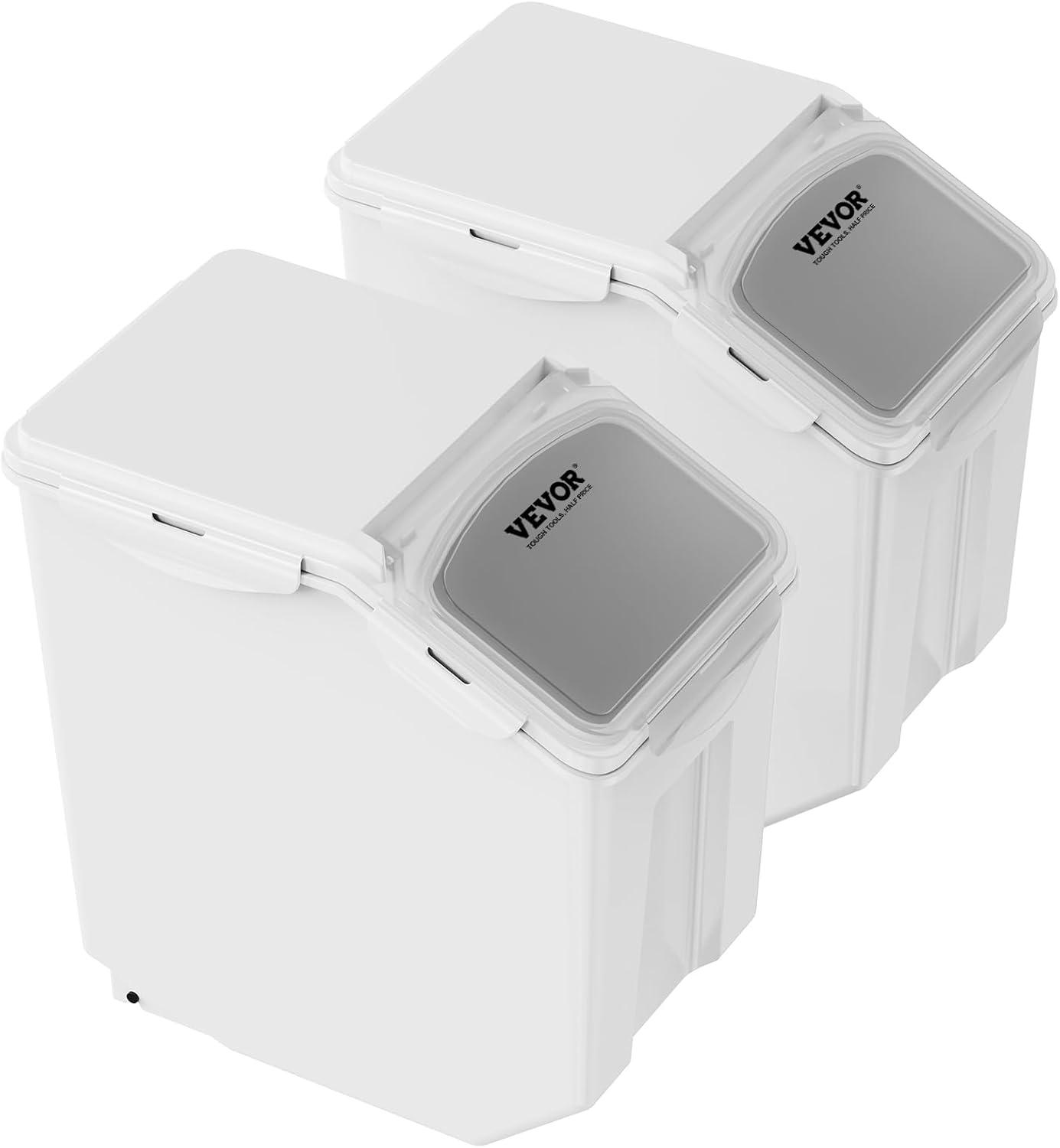 image:imageVEVOR Rice Storage Container 45Gallon20L x2 Capacity Large Dog Food Dispenser Bin Kitchen Ingredient Grain Cereal Flour Bin Pet food Containers with Wheels 2 Measuring Cups Airtight Lid 2 Pack35 Gallon2