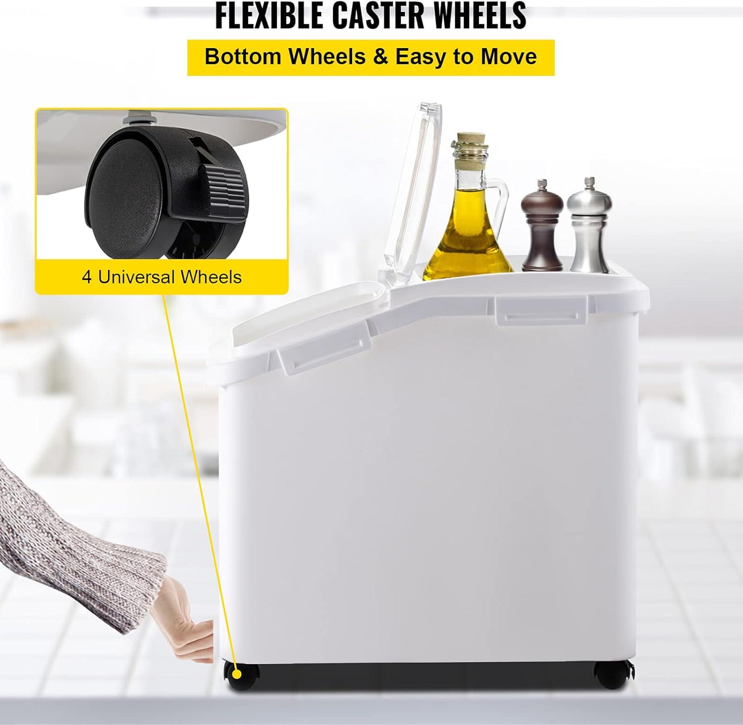 image:imageVEVOR Rice Storage Container 45Gallon20L x2 Capacity Large Dog Food Dispenser Bin Kitchen Ingredient Grain Cereal Flour Bin Pet food Containers with Wheels 2 Measuring Cups Airtight Lid 2 Pack114 Gallon