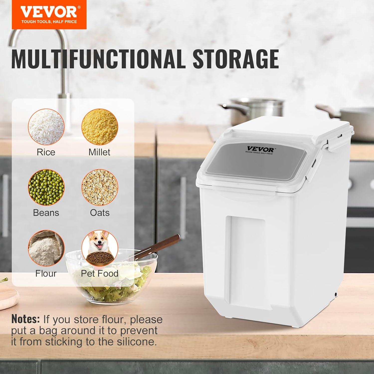 image:imageVEVOR Rice Storage Container 45Gallon20L x2 Capacity Large Dog Food Dispenser Bin Kitchen Ingredient Grain Cereal Flour Bin Pet food Containers with Wheels 2 Measuring Cups Airtight Lid 2 Pack35 Gallon2