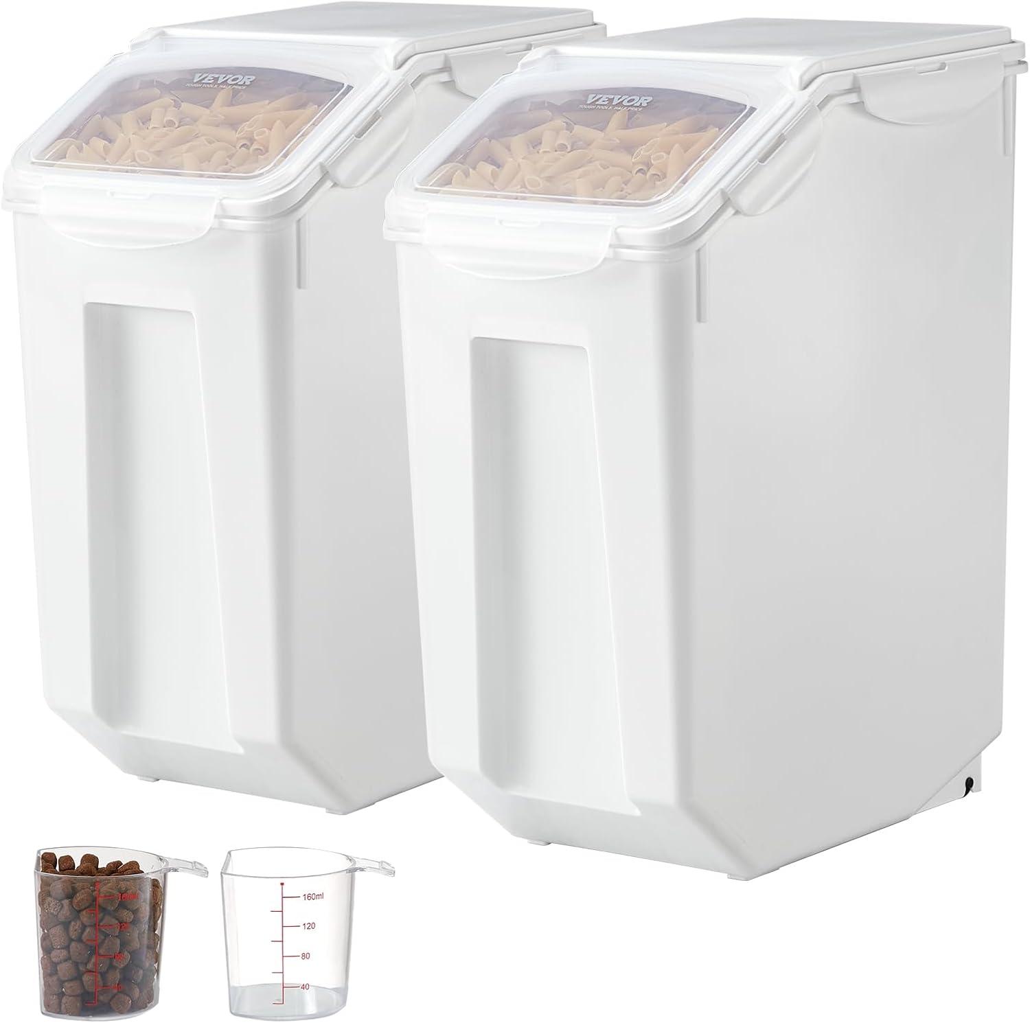 image:imageVEVOR Rice Storage Container 45Gallon20L x2 Capacity Large Dog Food Dispenser Bin Kitchen Ingredient Grain Cereal Flour Bin Pet food Containers with Wheels 2 Measuring Cups Airtight Lid 2 Pack45 Gallon2