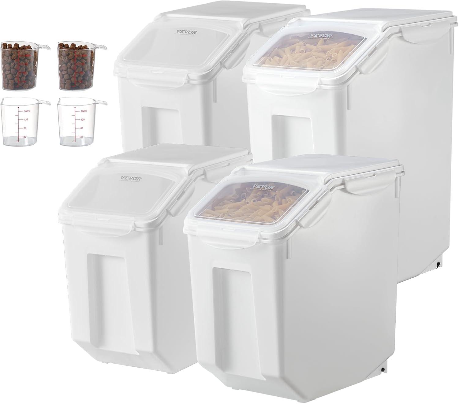 image:imageVEVOR Rice Storage Container 45Gallon20L x2 Capacity Large Dog Food Dispenser Bin Kitchen Ingredient Grain Cereal Flour Bin Pet food Containers with Wheels 2 Measuring Cups Airtight Lid 2 Pack45 Gallon235Gallon2