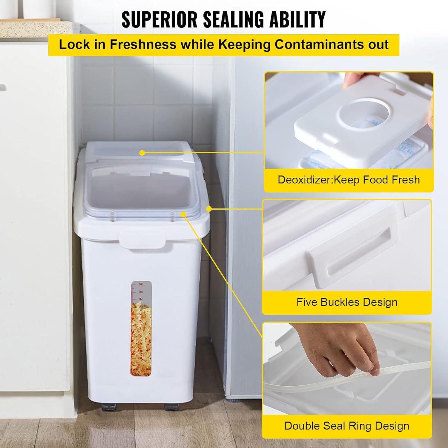 image:imageVEVOR Rice Storage Container 45Gallon20L x2 Capacity Large Dog Food Dispenser Bin Kitchen Ingredient Grain Cereal Flour Bin Pet food Containers with Wheels 2 Measuring Cups Airtight Lid 2 Pack114 Gallon