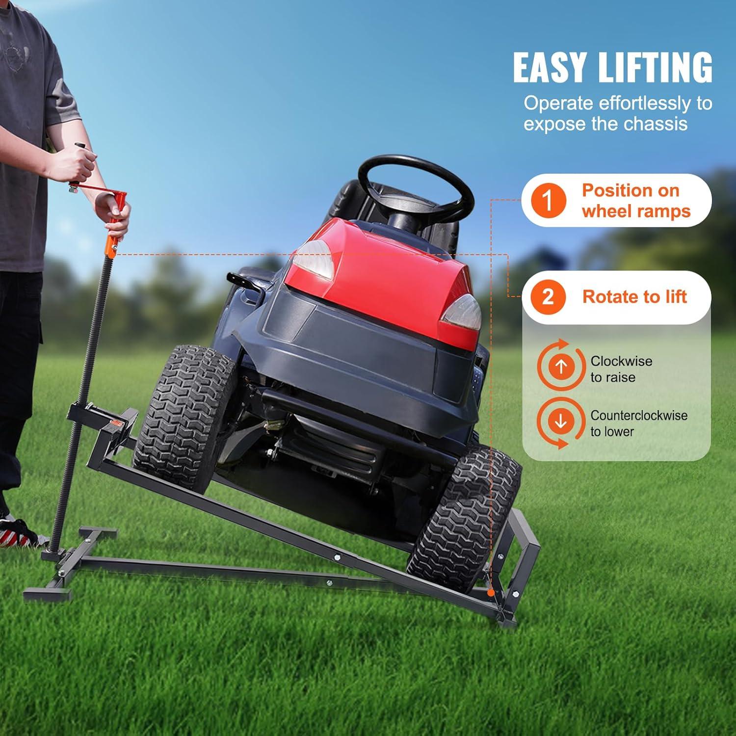 image:imageVEVOR Ride on Lawn Mower Lift Jack 880 Lbs Weight Capacity Telescopic Maintenance Jack with Crank Handle amp Power Tool Handle Foldable Lawn Tractor Lifter for Lawn Mowers and Garden Tractors Black