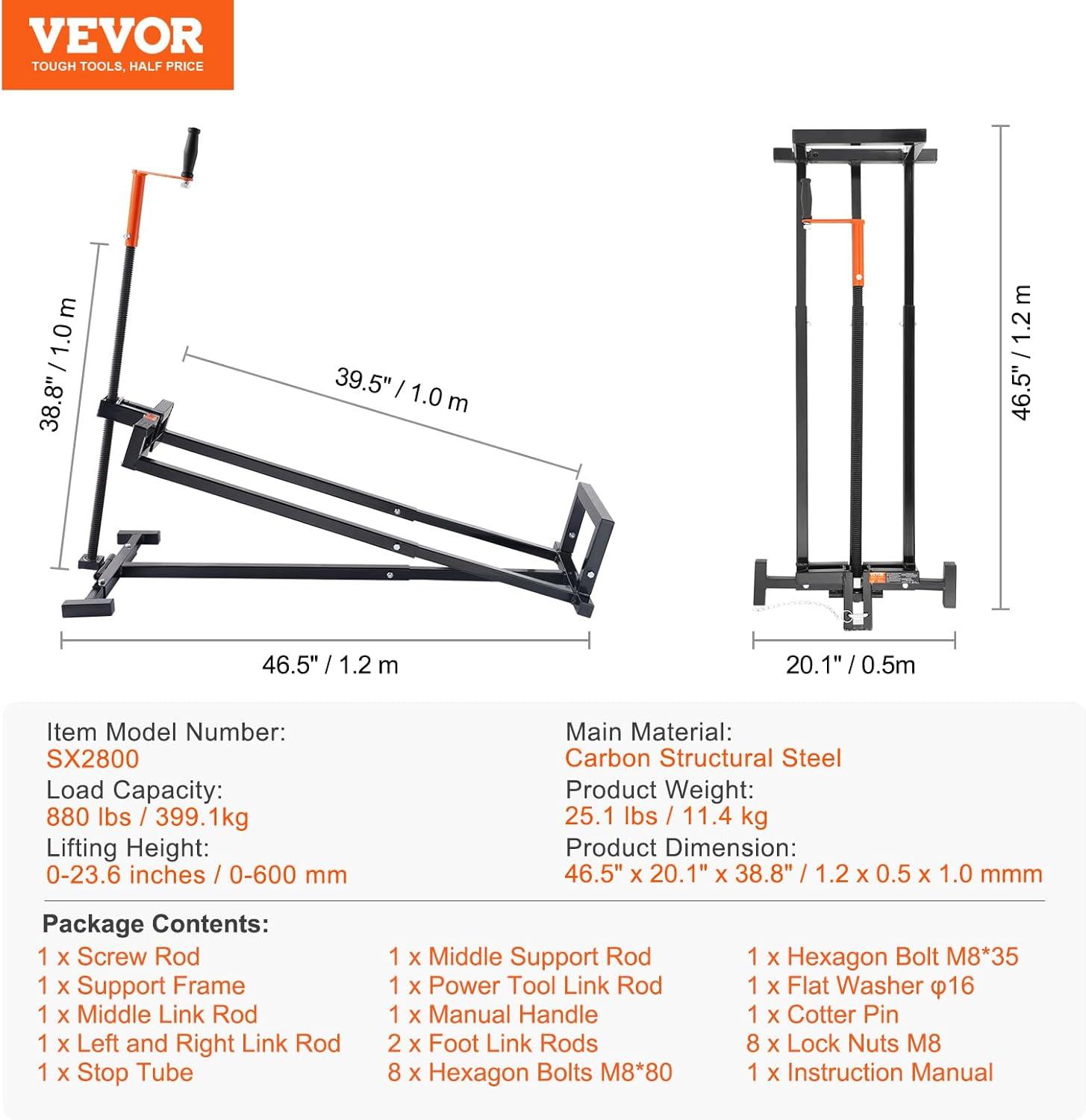 image:imageVEVOR Ride on Lawn Mower Lift Jack 880 Lbs Weight Capacity Telescopic Maintenance Jack with Crank Handle amp Power Tool Handle Foldable Lawn Tractor Lifter for Lawn Mowers and Garden Tractors Black