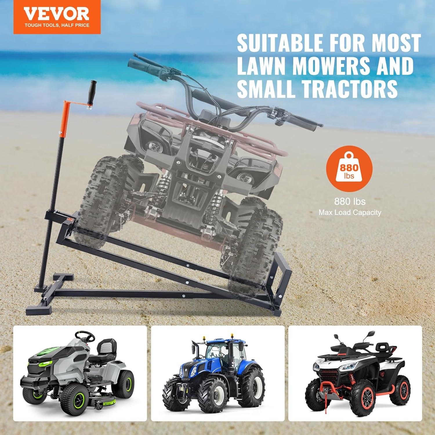image:imageVEVOR Ride on Lawn Mower Lift Jack 880 Lbs Weight Capacity Telescopic Maintenance Jack with Crank Handle amp Power Tool Handle Foldable Lawn Tractor Lifter for Lawn Mowers and Garden Tractors Black