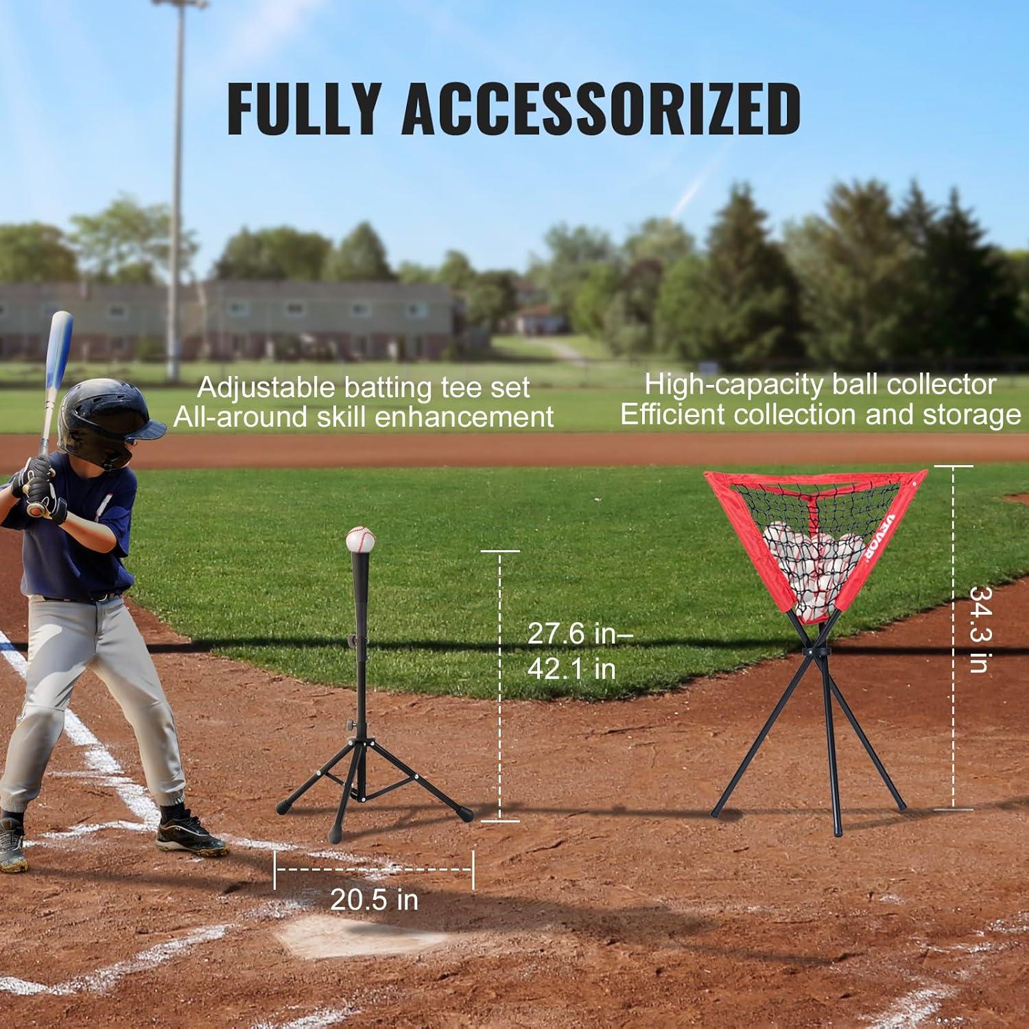 image:imageVEVOR Softball Practice Net Portable Baseball Training Net for Hitting Batting Catching Pitching Backstop Equipment with Bow Frame Carry Bag Strike Zone Batting Tee7X7FT Set 3