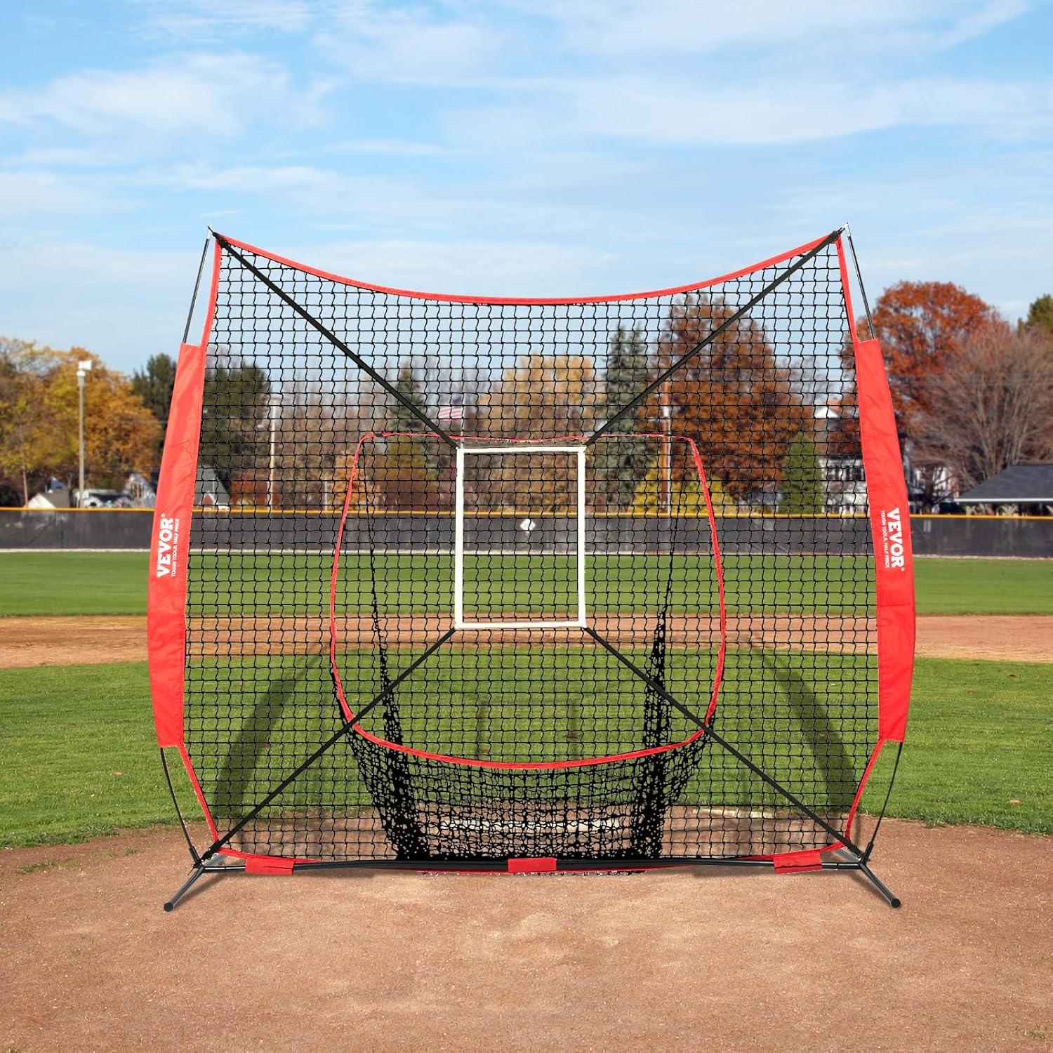 image:imageVEVOR Softball Practice Net Portable Baseball Training Net for Hitting Batting Catching Pitching Backstop Equipment with Bow Frame Carry Bag Strike Zone Batting Tee7X7FT Set 3