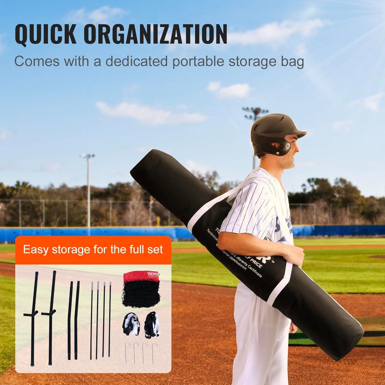 image:imageVEVOR Softball Practice Net Portable Baseball Training Net for Hitting Batting Catching Pitching Backstop Equipment with Bow Frame Carry Bag Strike Zone Batting Tee7X7FT Set 1