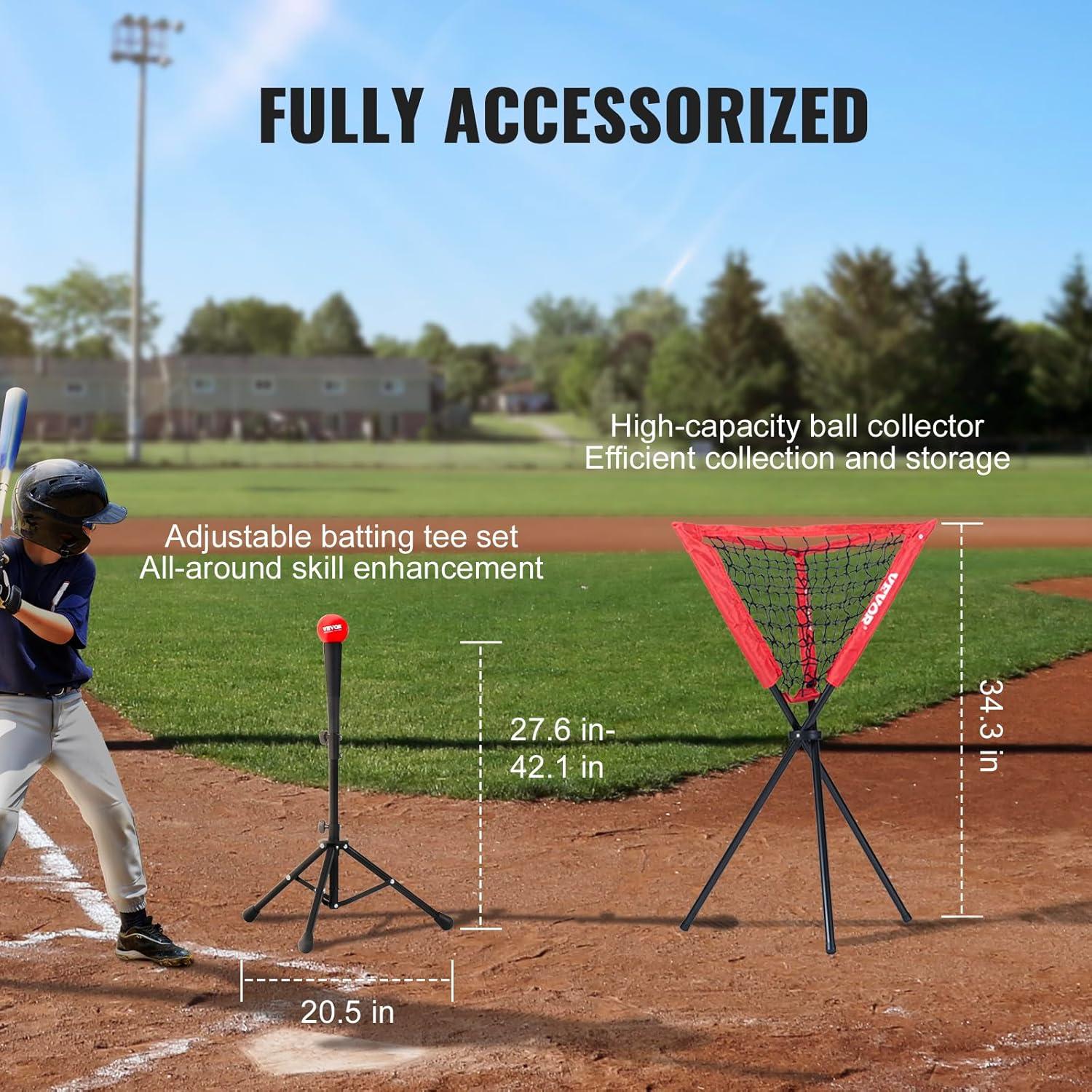 image:imageVEVOR Softball Practice Net Portable Baseball Training Net for Hitting Batting Catching Pitching Backstop Equipment with Bow Frame Carry Bag Strike Zone Batting Tee7X7FT Set 2