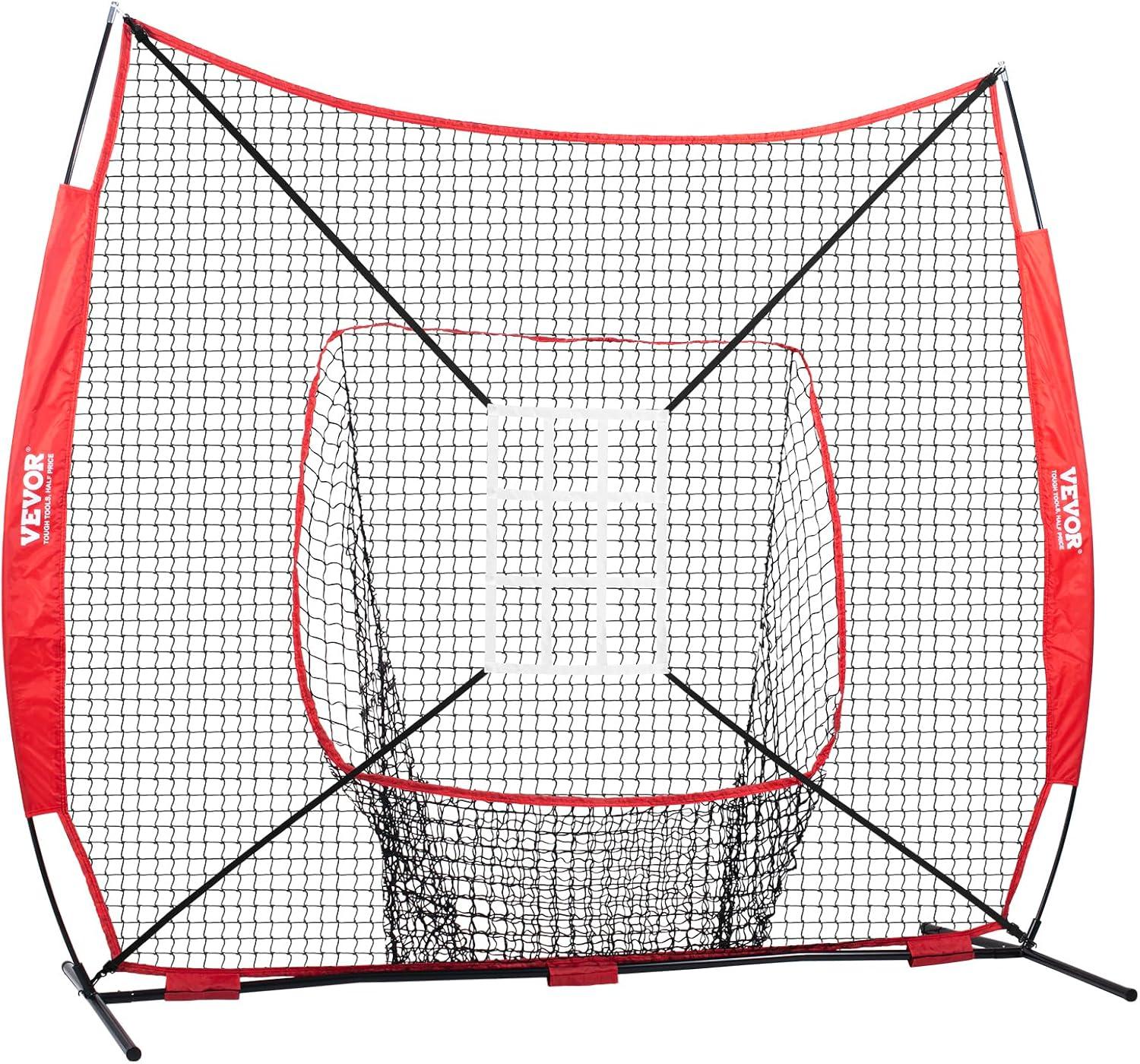 image:imageVEVOR Softball Practice Net Portable Baseball Training Net for Hitting Batting Catching Pitching Backstop Equipment with Bow Frame Carry Bag Strike Zone Batting Tee7X7FT Set 2
