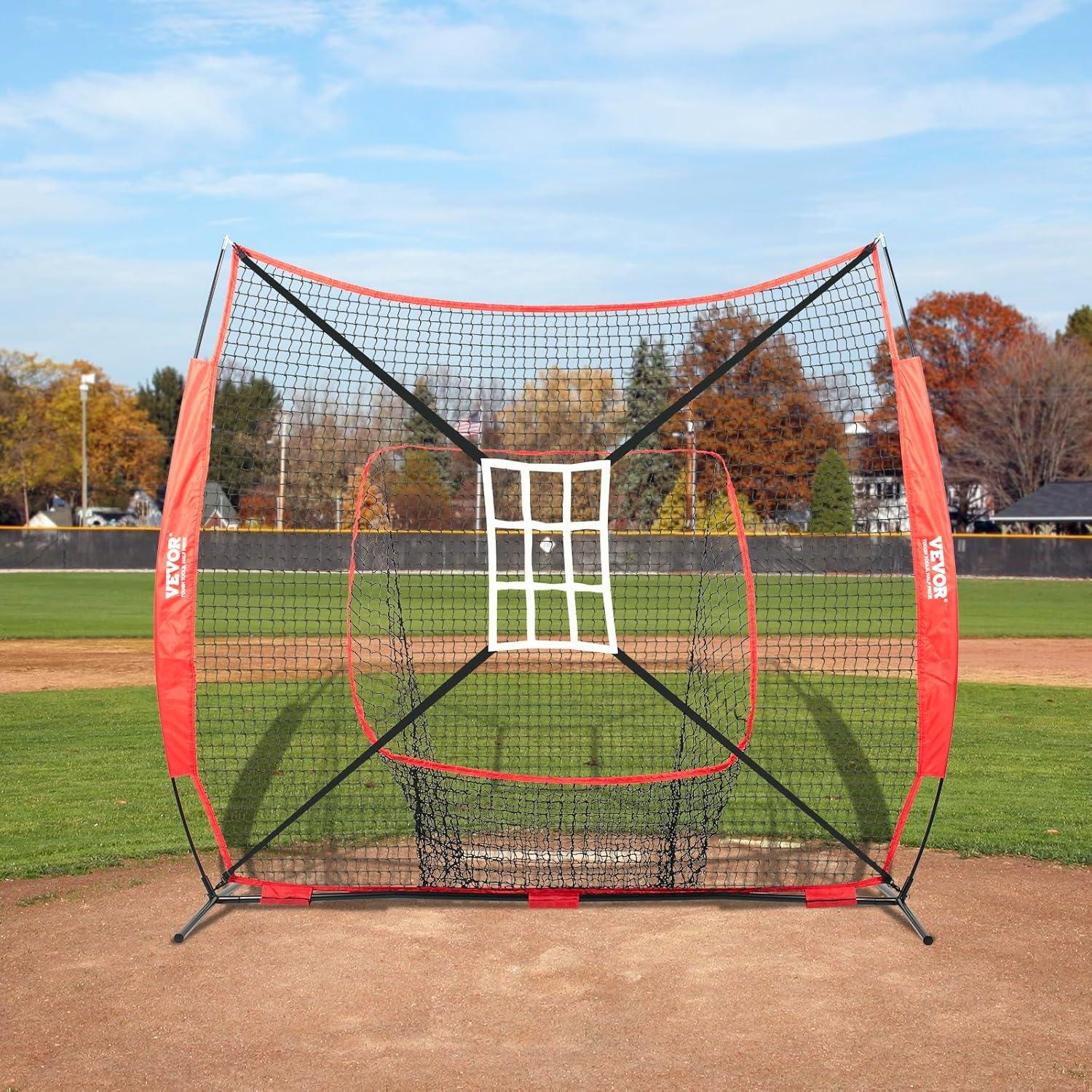 image:imageVEVOR Softball Practice Net Portable Baseball Training Net for Hitting Batting Catching Pitching Backstop Equipment with Bow Frame Carry Bag Strike Zone Batting Tee7X7FT Set 2
