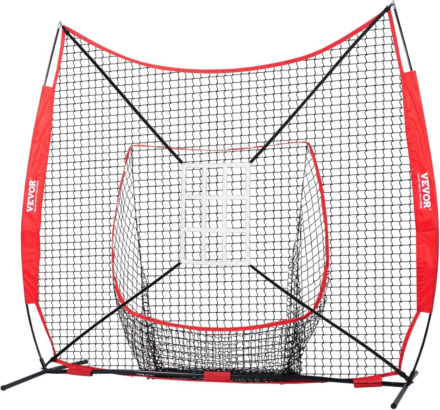 image:imageVEVOR Softball Practice Net Portable Baseball Training Net for Hitting Batting Catching Pitching Backstop Equipment with Bow Frame Carry Bag Strike Zone Batting Tee7X7FT Set 3