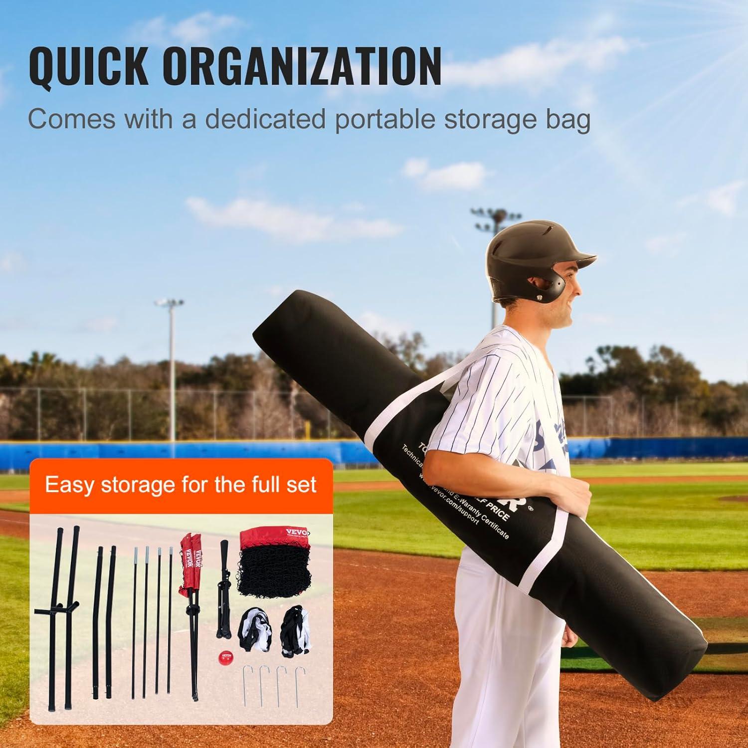 image:imageVEVOR Softball Practice Net Portable Baseball Training Net for Hitting Batting Catching Pitching Backstop Equipment with Bow Frame Carry Bag Strike Zone Batting Tee7X7FT Set 2