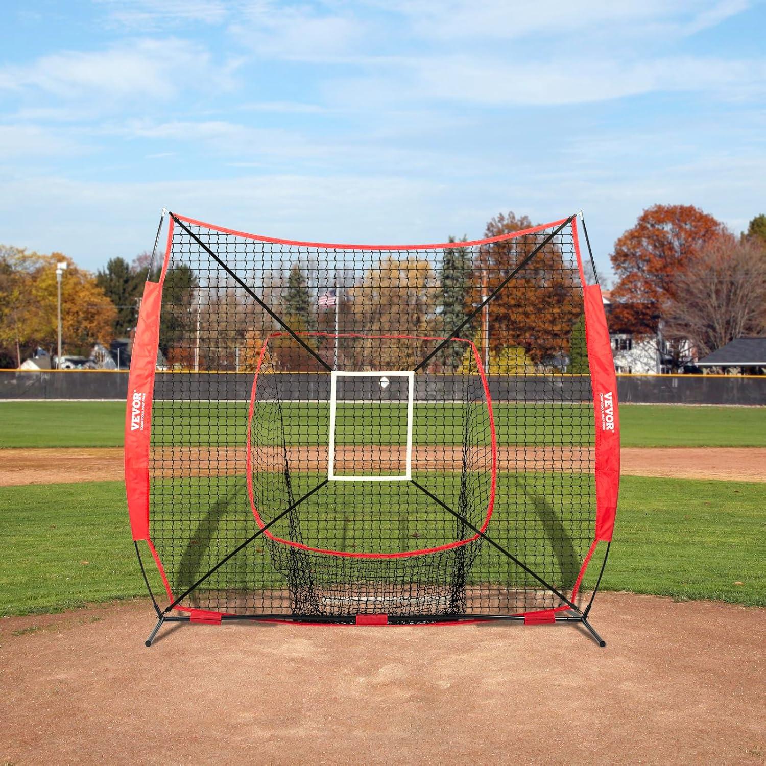 image:imageVEVOR Softball Practice Net Portable Baseball Training Net for Hitting Batting Catching Pitching Backstop Equipment with Bow Frame Carry Bag Strike Zone Batting Tee7X7FT Set 1