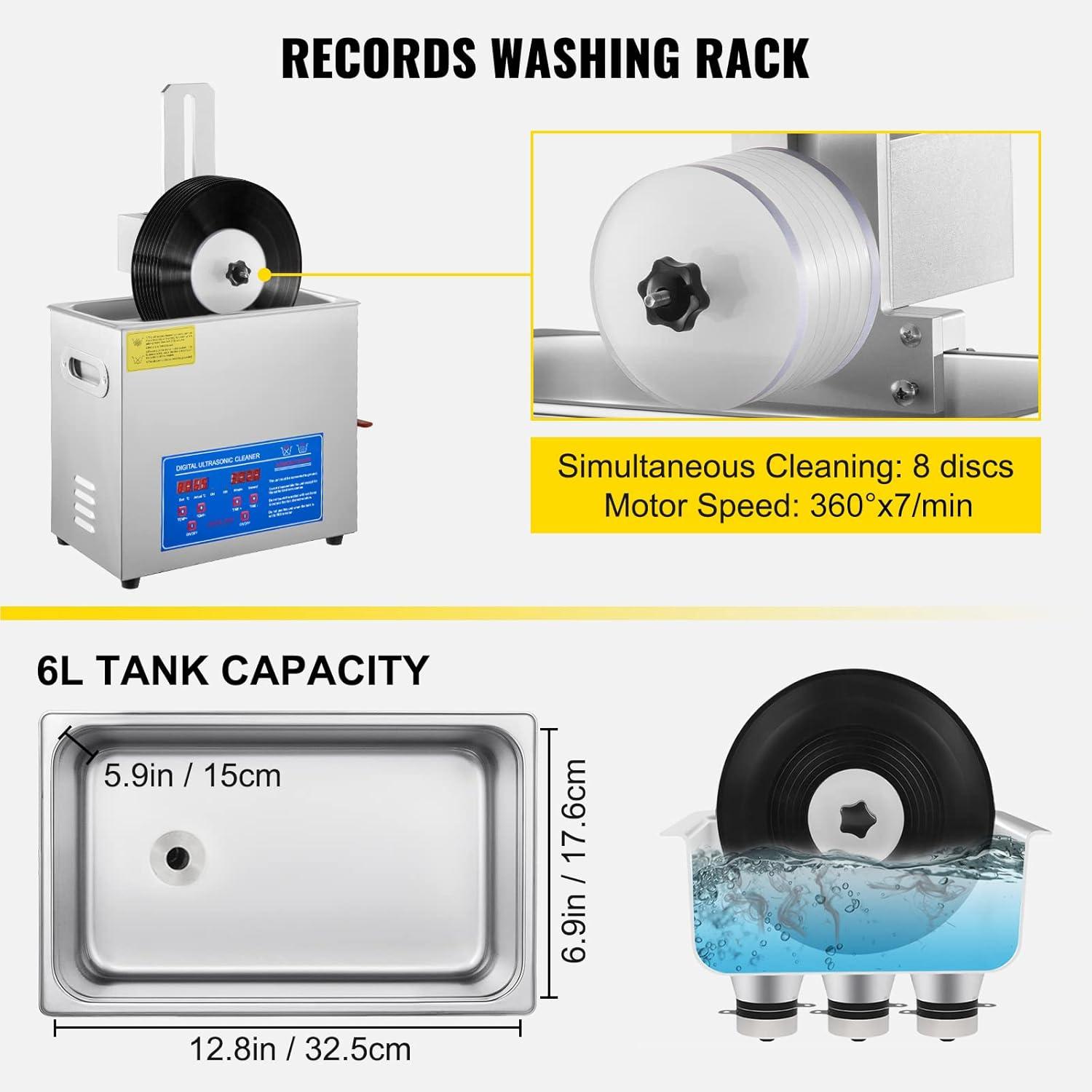 image:imageVEVOR Sonic Cleaner 6L Ultrasonic Vinyl Cleaner 712 Inch 8 Records Ultrasonic Vinyl Cleaning Machine 180W Ultrasonic Records Cleaner with Drying Rack for Home Store6LRecord Cleaner