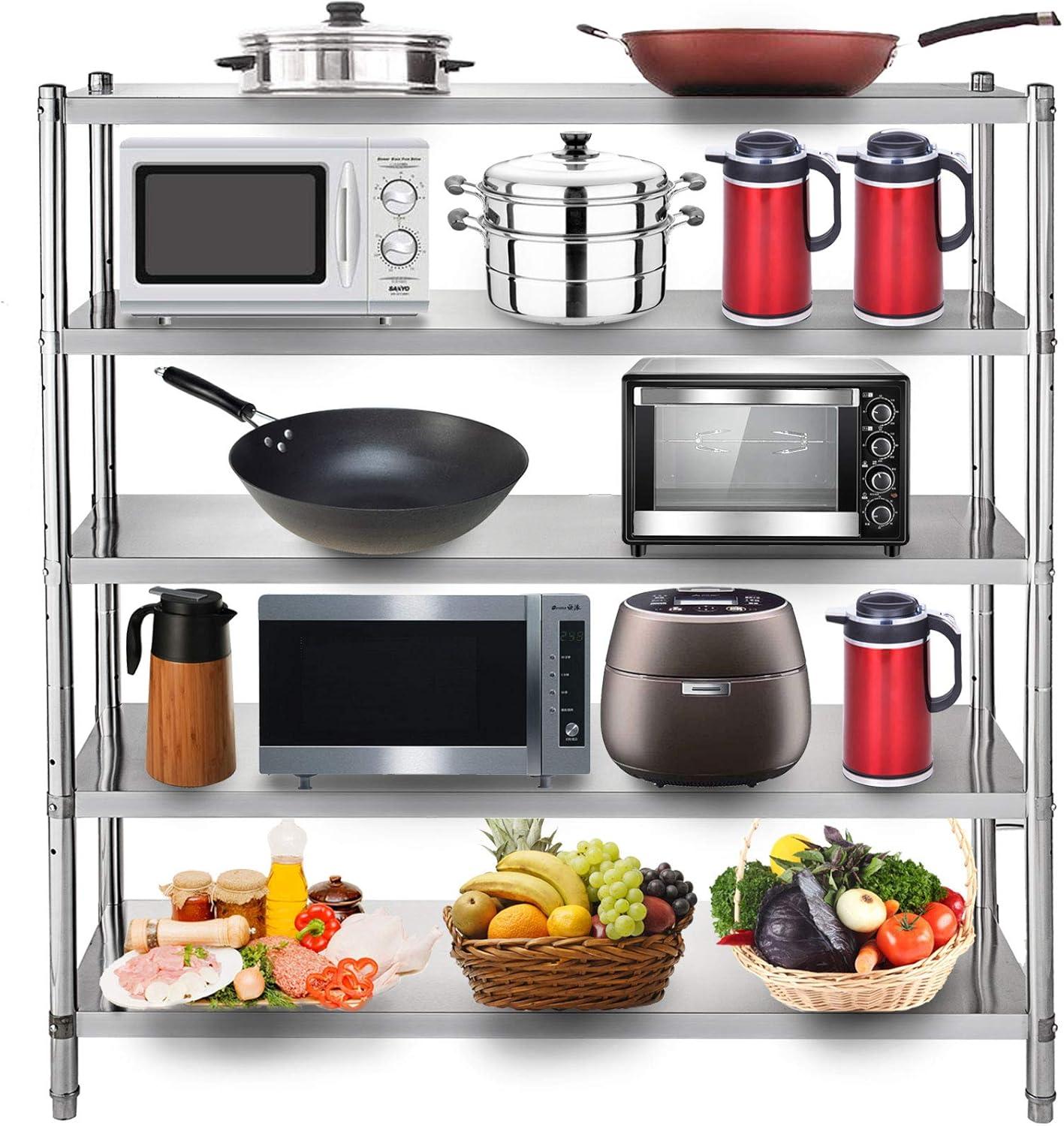 image:imageVEVOR Storage Shelf 5Tier Storage Shelving Unit Stainless Steel Garage Shelf Heavy Duty Storage Shelving 1650 Lbs Total Capacity with Adjustable Height5Tier 60x185x72
