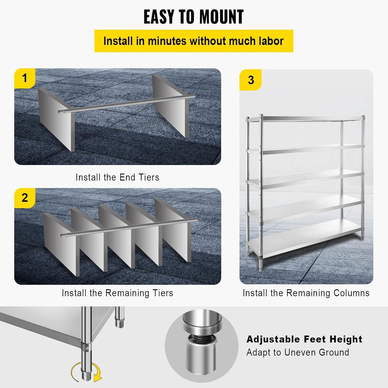 image:imageVEVOR Storage Shelf 5Tier Storage Shelving Unit Stainless Steel Garage Shelf Heavy Duty Storage Shelving 1650 Lbs Total Capacity with Adjustable Height5Tier 71x18x71