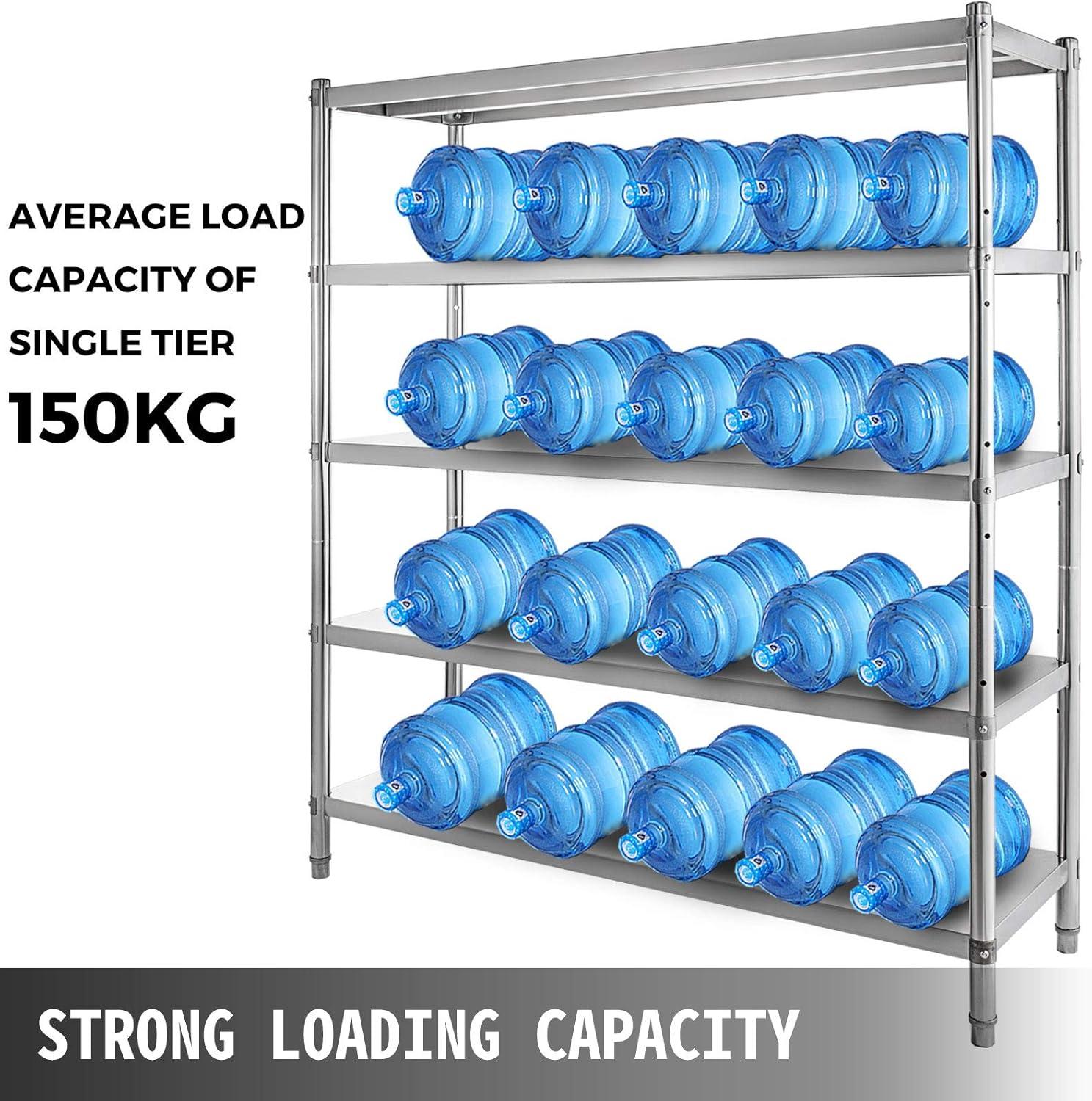 image:imageVEVOR Storage Shelf 5Tier Storage Shelving Unit Stainless Steel Garage Shelf Heavy Duty Storage Shelving 1650 Lbs Total Capacity with Adjustable Height5Tier 48x185x72