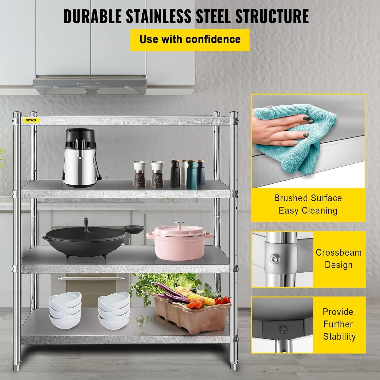 image:imageVEVOR Storage Shelf 5Tier Storage Shelving Unit Stainless Steel Garage Shelf Heavy Duty Storage Shelving 1650 Lbs Total Capacity with Adjustable Height4Tier 47x185x60