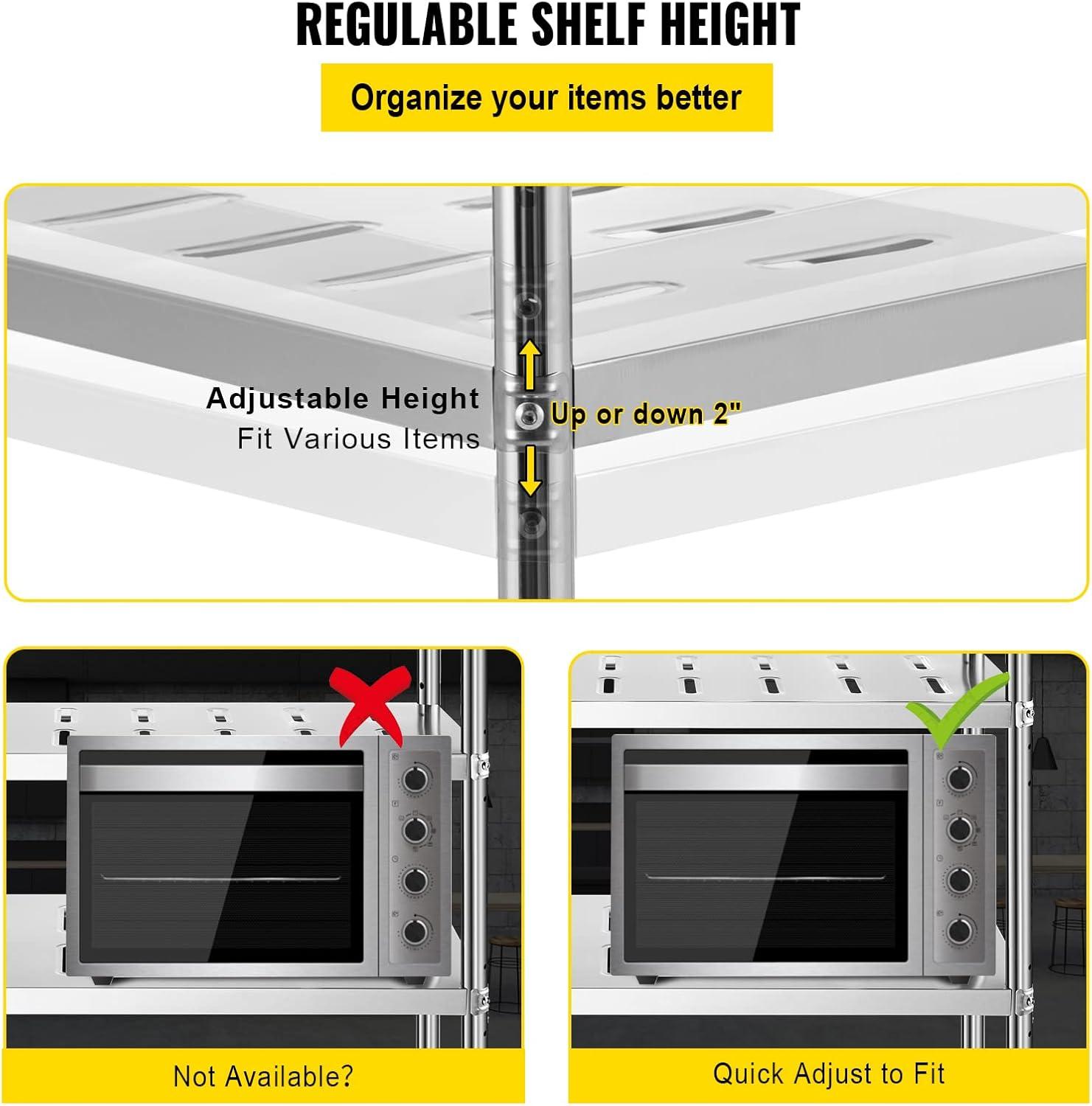 image:imageVEVOR Storage Shelf 5Tier Storage Shelving Unit Stainless Steel Garage Shelf Heavy Duty Storage Shelving 1650 Lbs Total Capacity with Adjustable Height4Tier 59x18x61