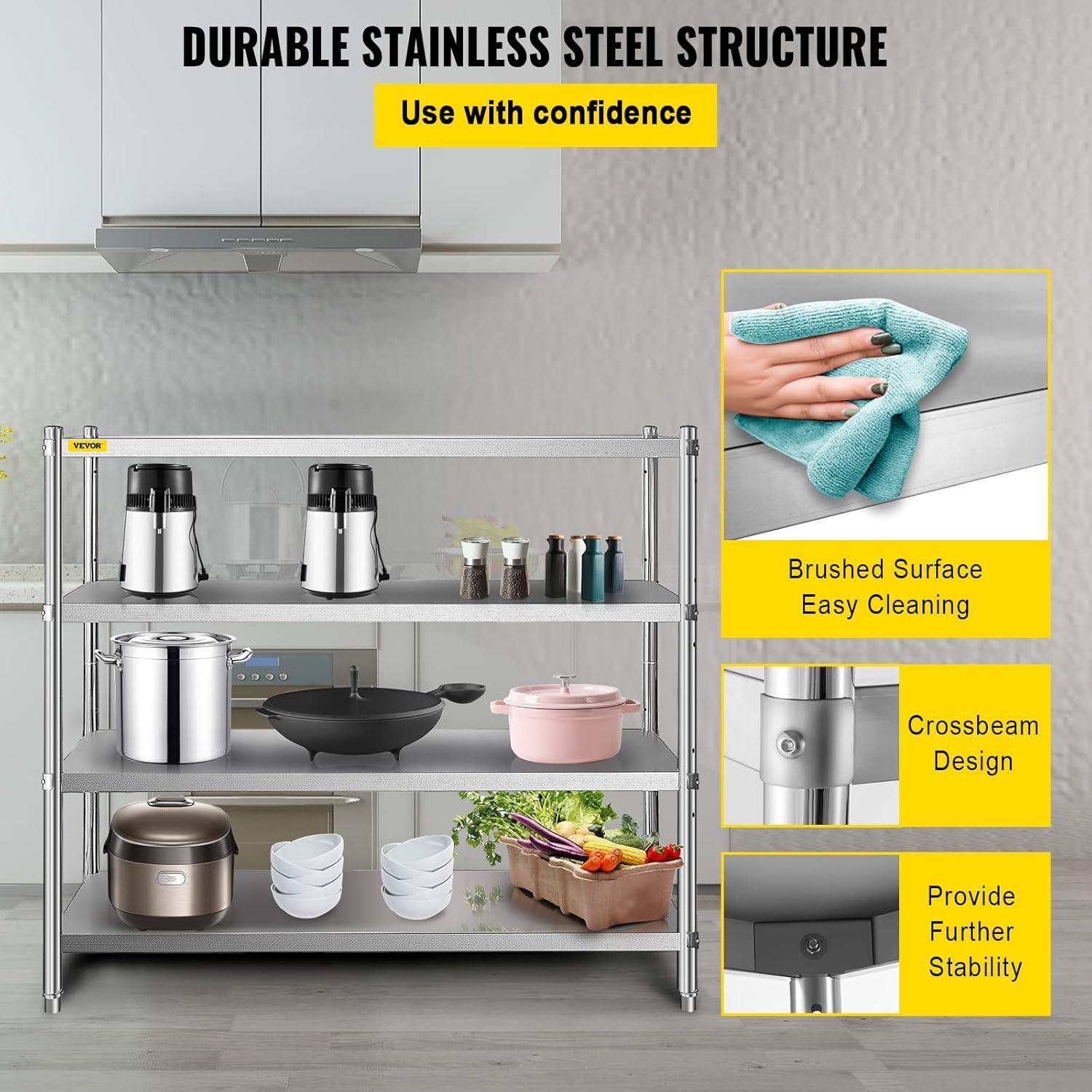image:imageVEVOR Storage Shelf 5Tier Storage Shelving Unit Stainless Steel Garage Shelf Heavy Duty Storage Shelving 1650 Lbs Total Capacity with Adjustable Height4Tier 60x185x60