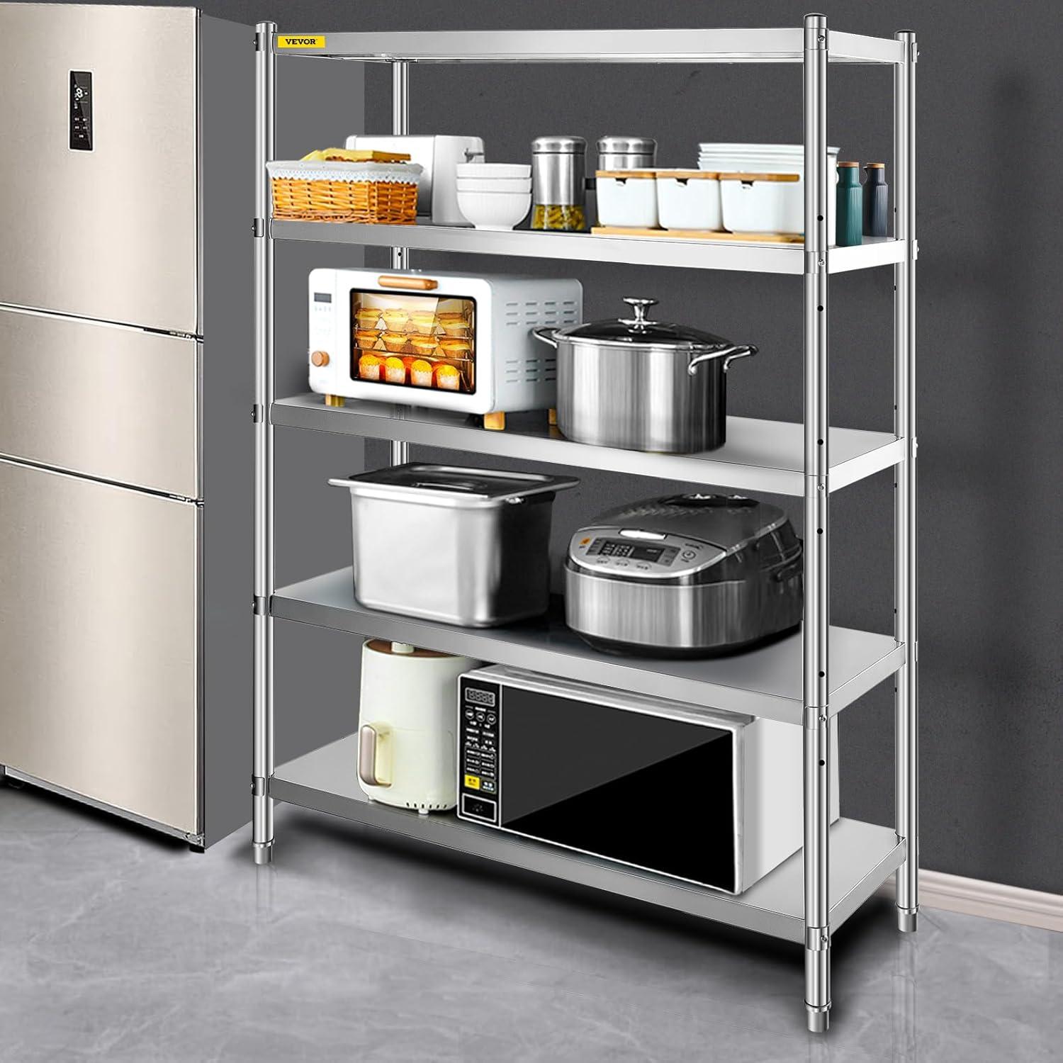 image:imageVEVOR Storage Shelf 5Tier Storage Shelving Unit Stainless Steel Garage Shelf Heavy Duty Storage Shelving 1650 Lbs Total Capacity with Adjustable Height5Tier 60x185x72
