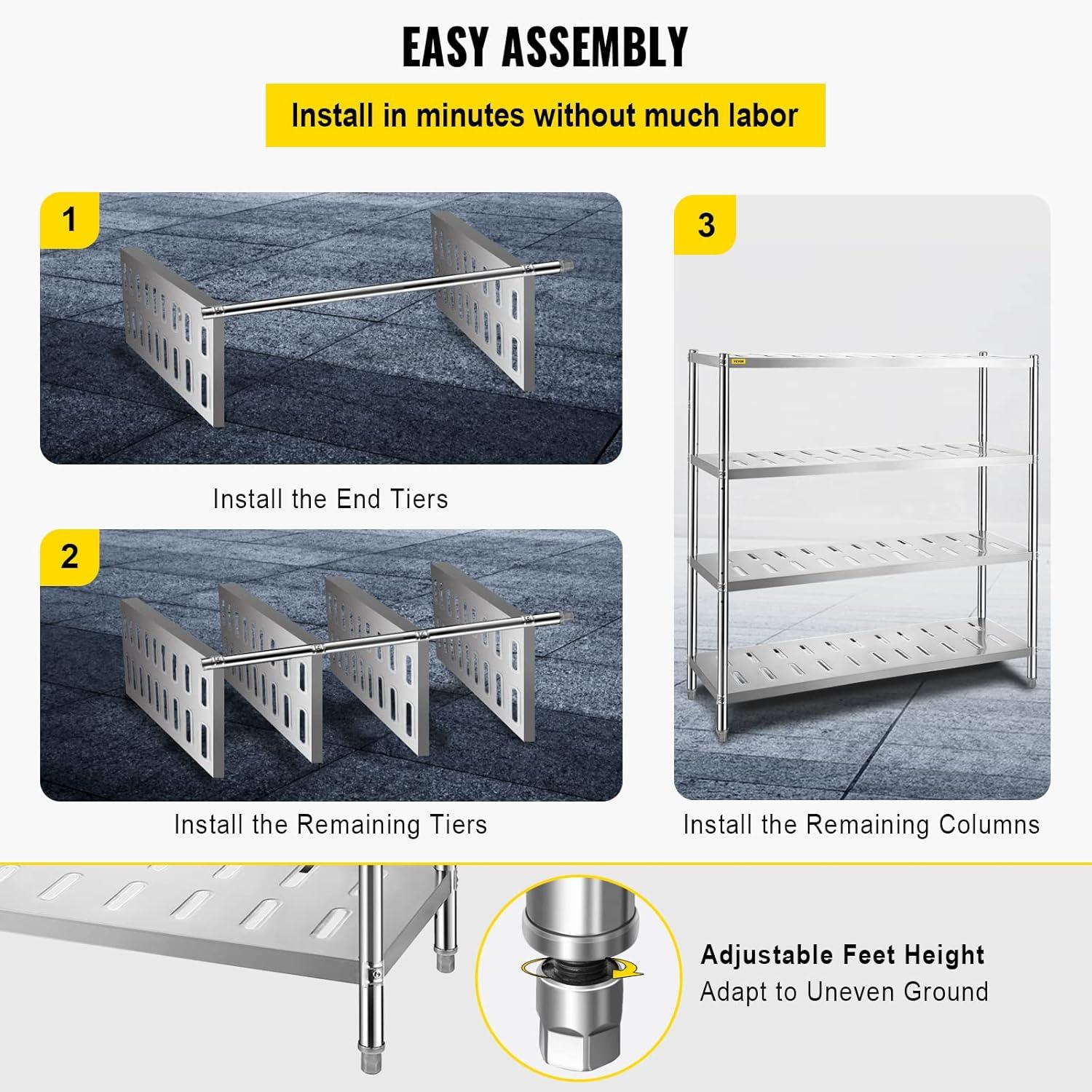 image:imageVEVOR Storage Shelf 5Tier Storage Shelving Unit Stainless Steel Garage Shelf Heavy Duty Storage Shelving 1650 Lbs Total Capacity with Adjustable Height4Tier 59x18x61