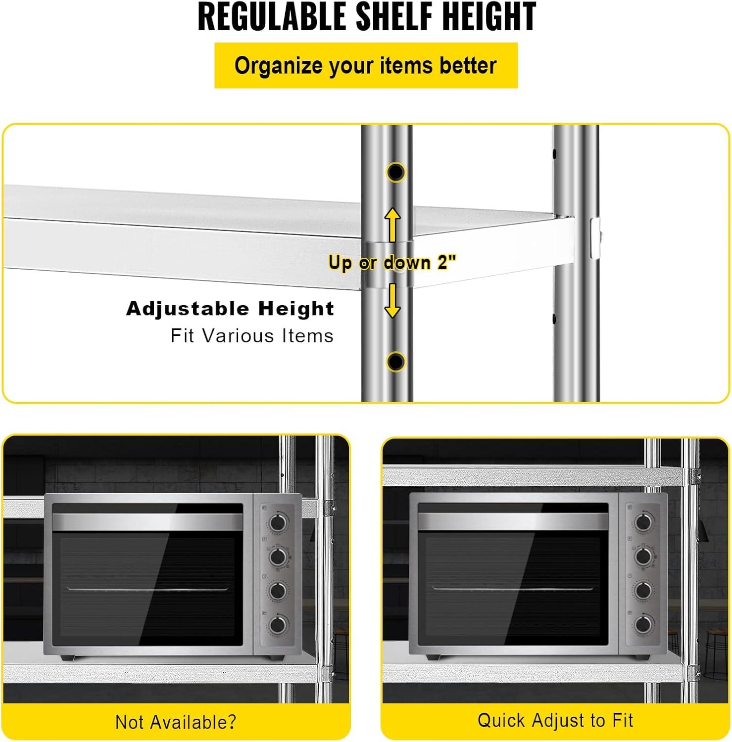 image:imageVEVOR Storage Shelf 5Tier Storage Shelving Unit Stainless Steel Garage Shelf Heavy Duty Storage Shelving 1650 Lbs Total Capacity with Adjustable Height5Tier 60x185x72