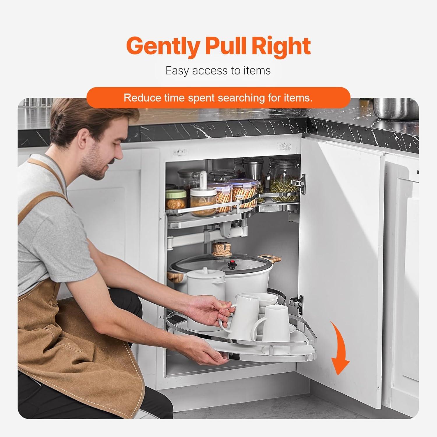 image:imageVEVOR Swing Left Blind Corner Cabinet Pull Out Organizer for 36 inch Width Blind Cabinet 2 Tier Height Adjustable Swing Tray Soft Close Kitchen Cloud Blind Organizer Left Open2 Tier Left Open