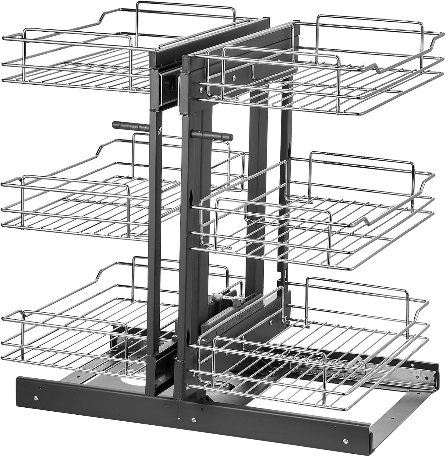 image:imageVEVOR Swing Left Blind Corner Cabinet Pull Out Organizer for 36 inch Width Blind Cabinet 2 Tier Height Adjustable Swing Tray Soft Close Kitchen Cloud Blind Organizer Left Open3 Tier