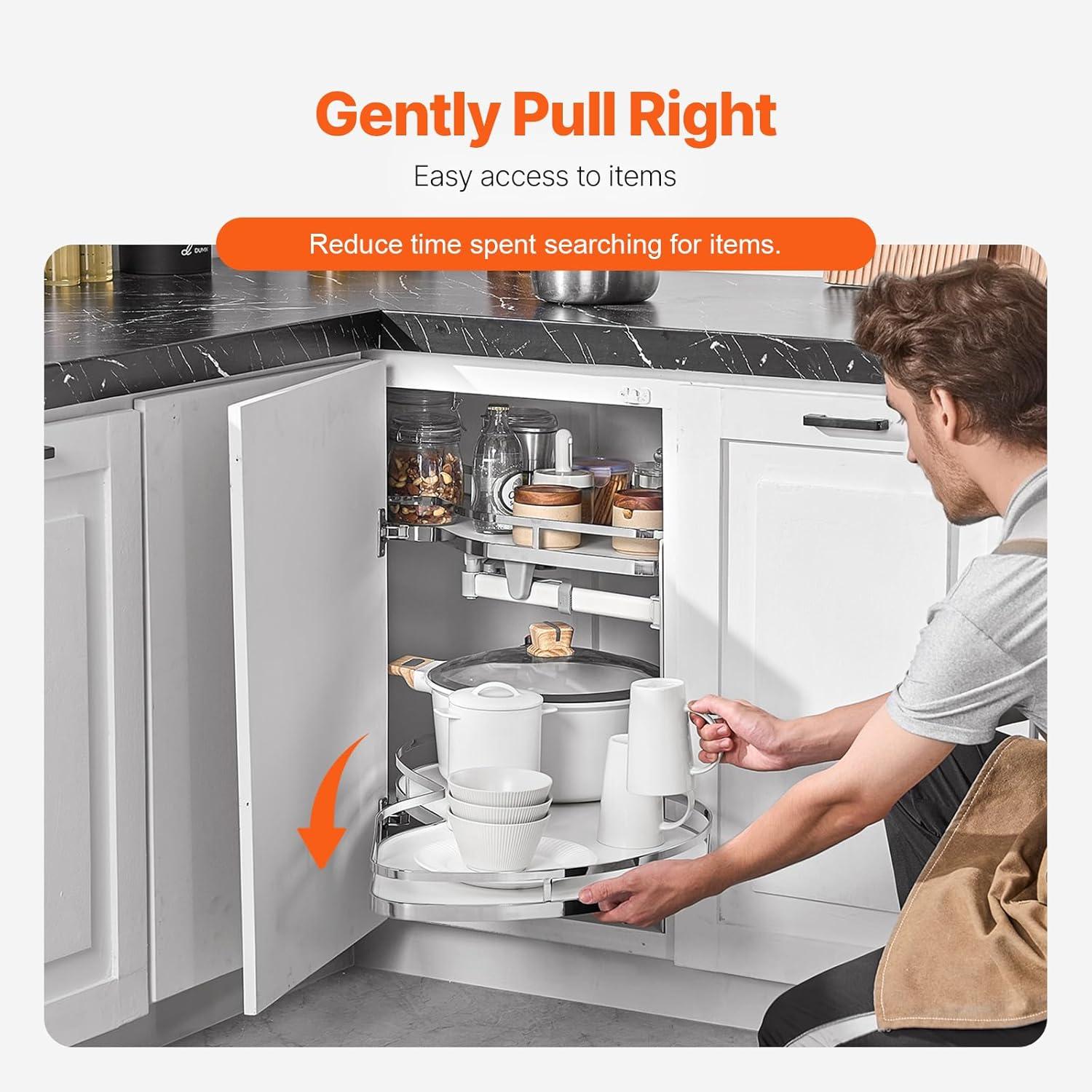 image:imageVEVOR Swing Left Blind Corner Cabinet Pull Out Organizer for 36 inch Width Blind Cabinet 2 Tier Height Adjustable Swing Tray Soft Close Kitchen Cloud Blind Organizer Left Open2 Tier Right Open