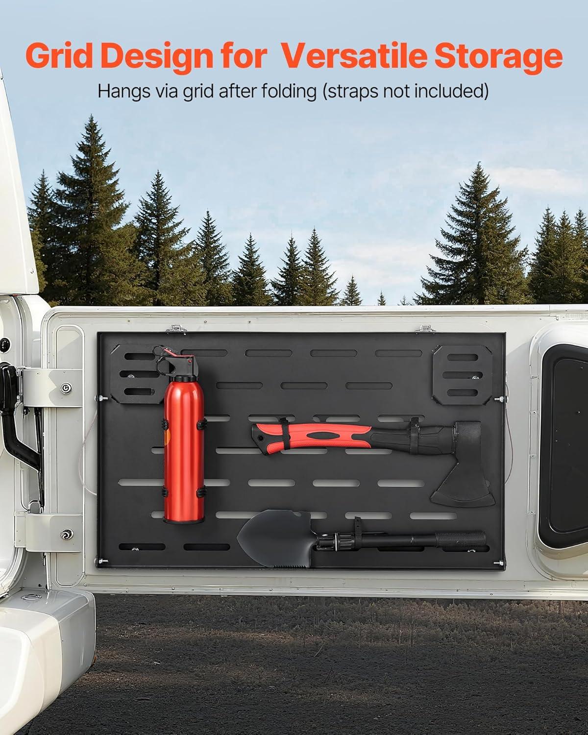 image:imageVEVOR Tailgate Table for 20212025 Ford Bronco 88 lbs Load Capacity Carbon Steel Foldable Molle Panel Drop Down Table Rear Door Cargo Storage Rack Shelf Luggage Holder Carrier Camping Accessories