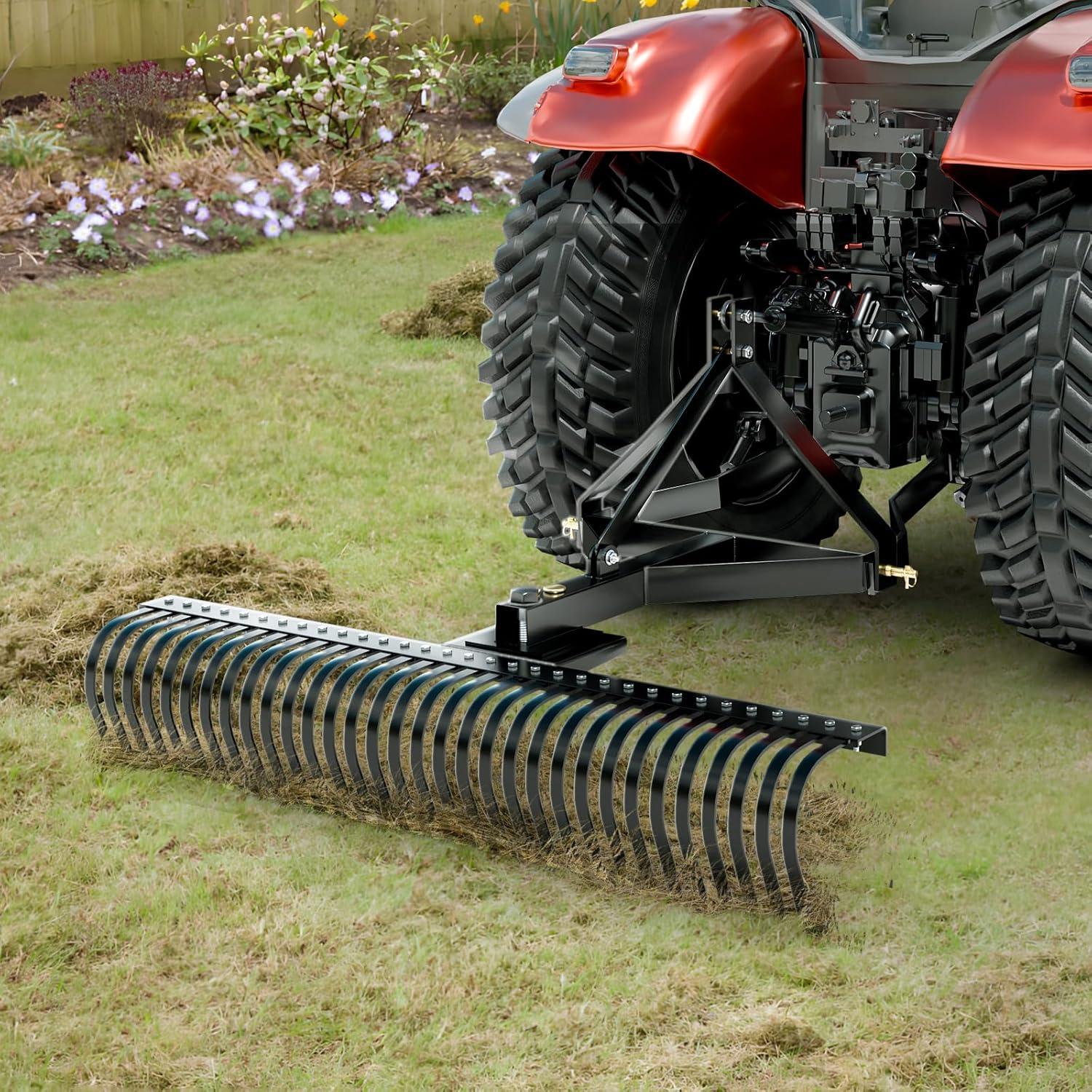 image:imageVEVOR Tow Behind Dethatcher 60inch Tow Dethatcher with 32 Steel Tines 3Point Lawn Dethatcher Rake with Attachments for Tractor Landscape Rake for Garden Farm Grass60Dethatcher with 3point Attachments