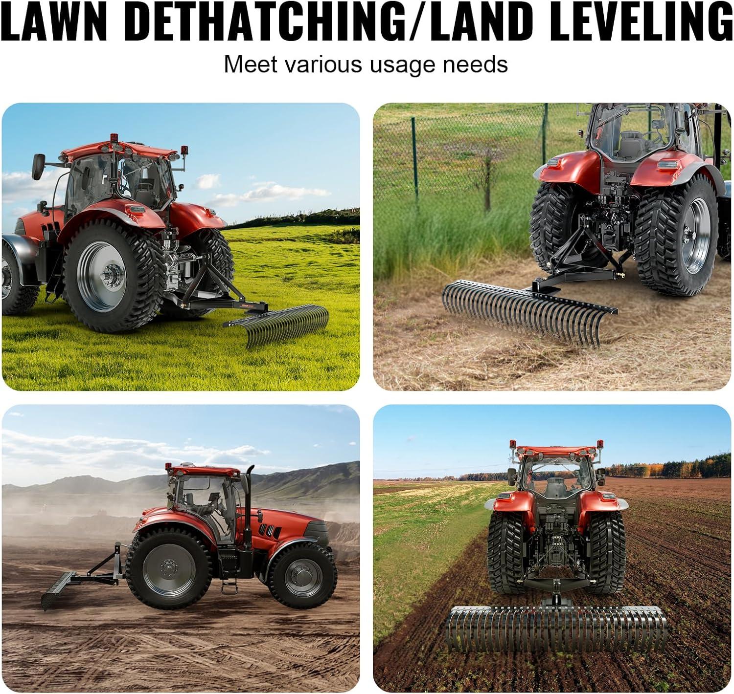 image:imageVEVOR Tow Behind Dethatcher 60inch Tow Dethatcher with 32 Steel Tines 3Point Lawn Dethatcher Rake with Attachments for Tractor Landscape Rake for Garden Farm Grass60Dethatcher with 3point Attachments
